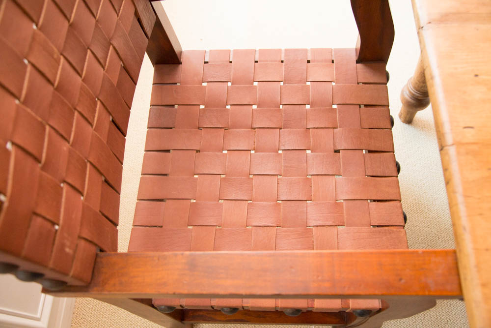 Antique Spanish Colonial Style Pine Dining Table with Six Chairs