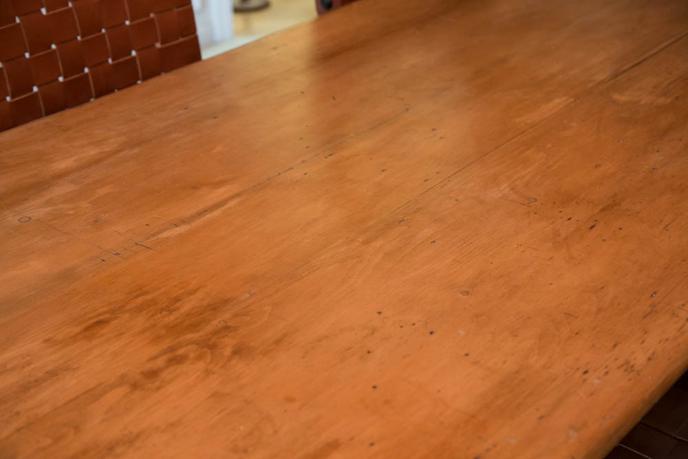 Antique Spanish Colonial Style Pine Dining Table with Six Chairs