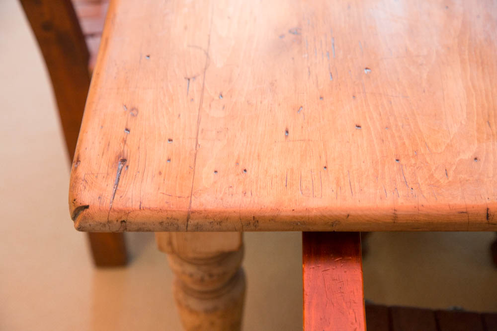 Antique Spanish Colonial Style Pine Dining Table with Six Chairs