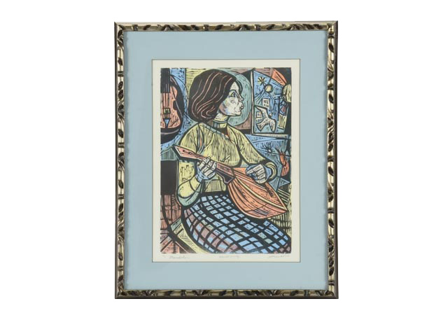 Irving Amen Artist's Proof Woodblock "Mandolin"