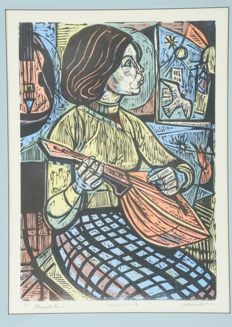 Irving Amen Artist's Proof Woodblock "Mandolin"