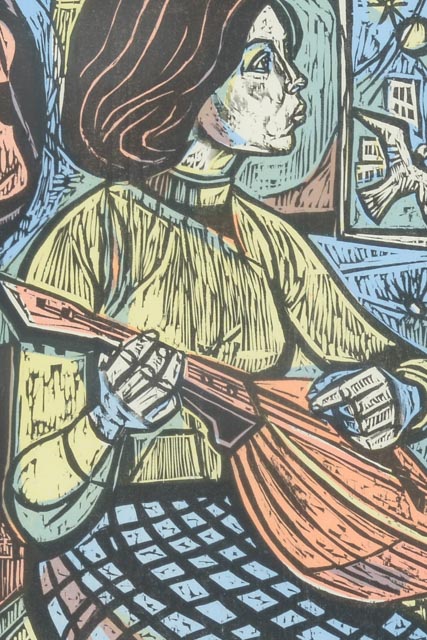 Irving Amen Artist's Proof Woodblock "Mandolin"