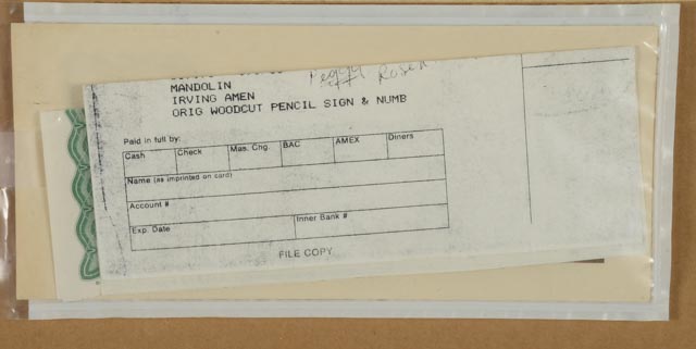 Irving Amen Artist's Proof Woodblock "Mandolin"