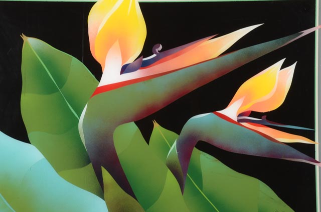 Ned Mou Hou Vintage Mixed Media Print "Bird of Paradise"