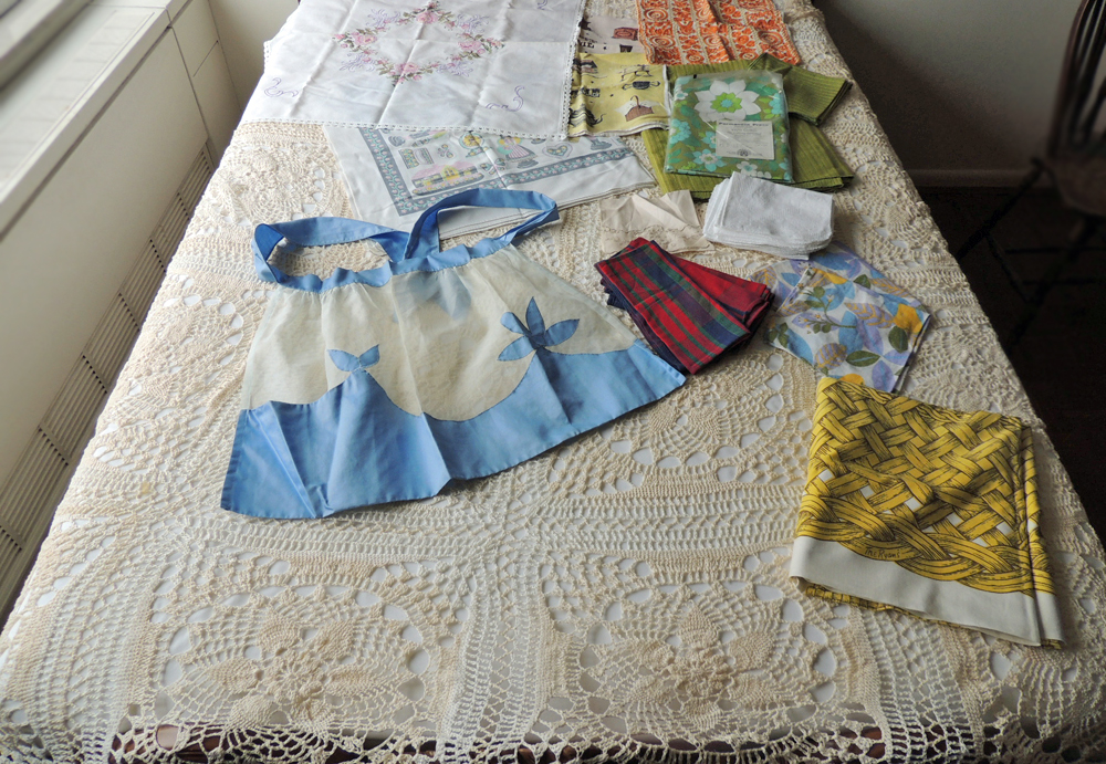 Vintage Apron, Linens and Crochet Bedspread