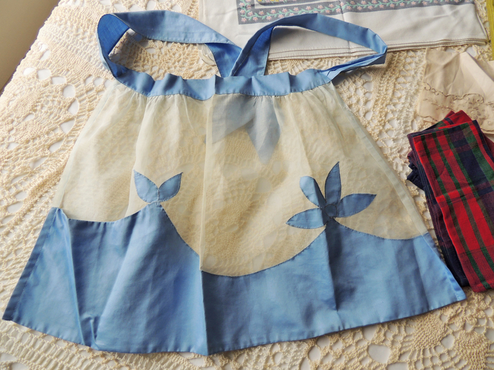 Vintage Apron, Linens and Crochet Bedspread