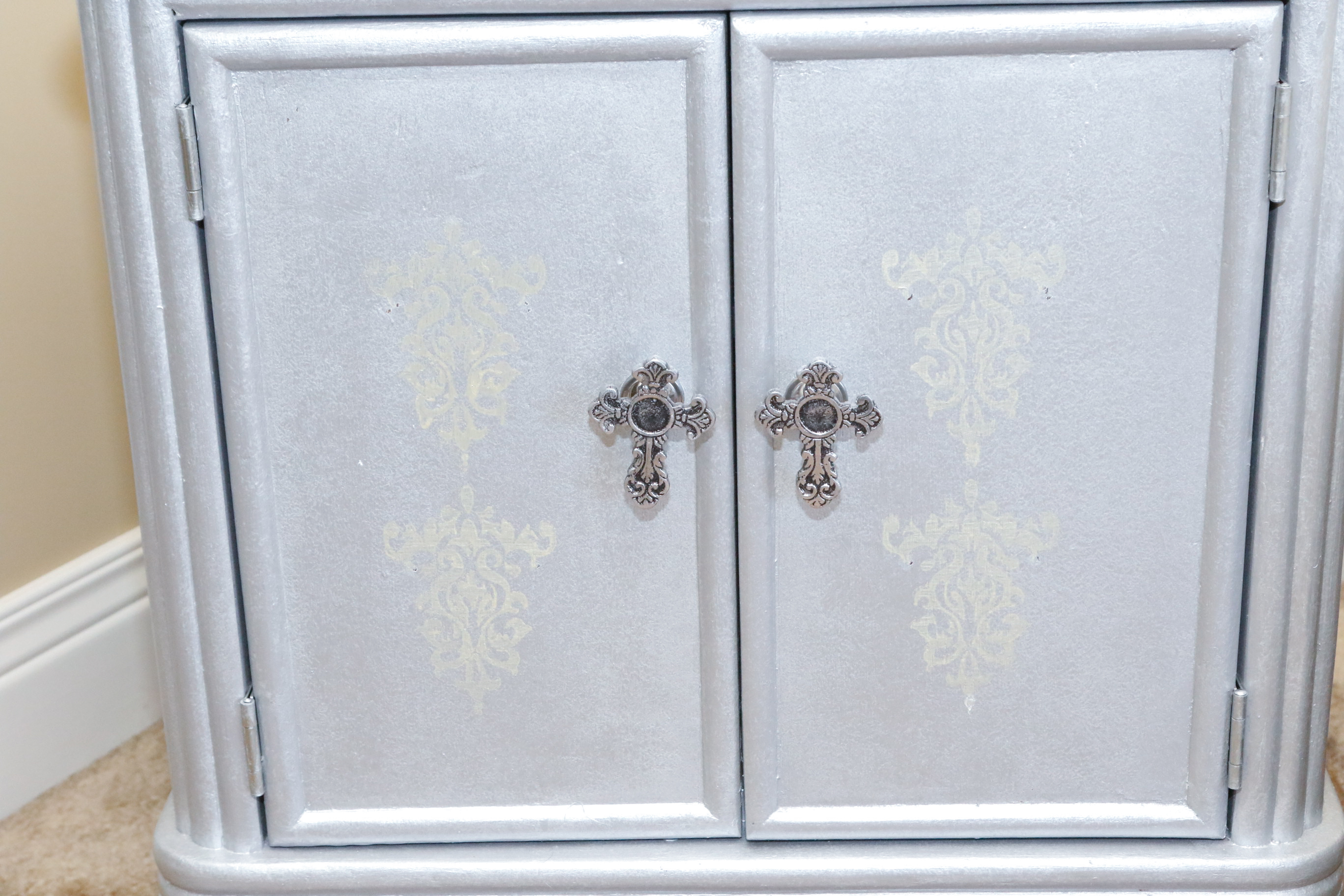 Painted and Stenciled Cabinet with Matching Seat