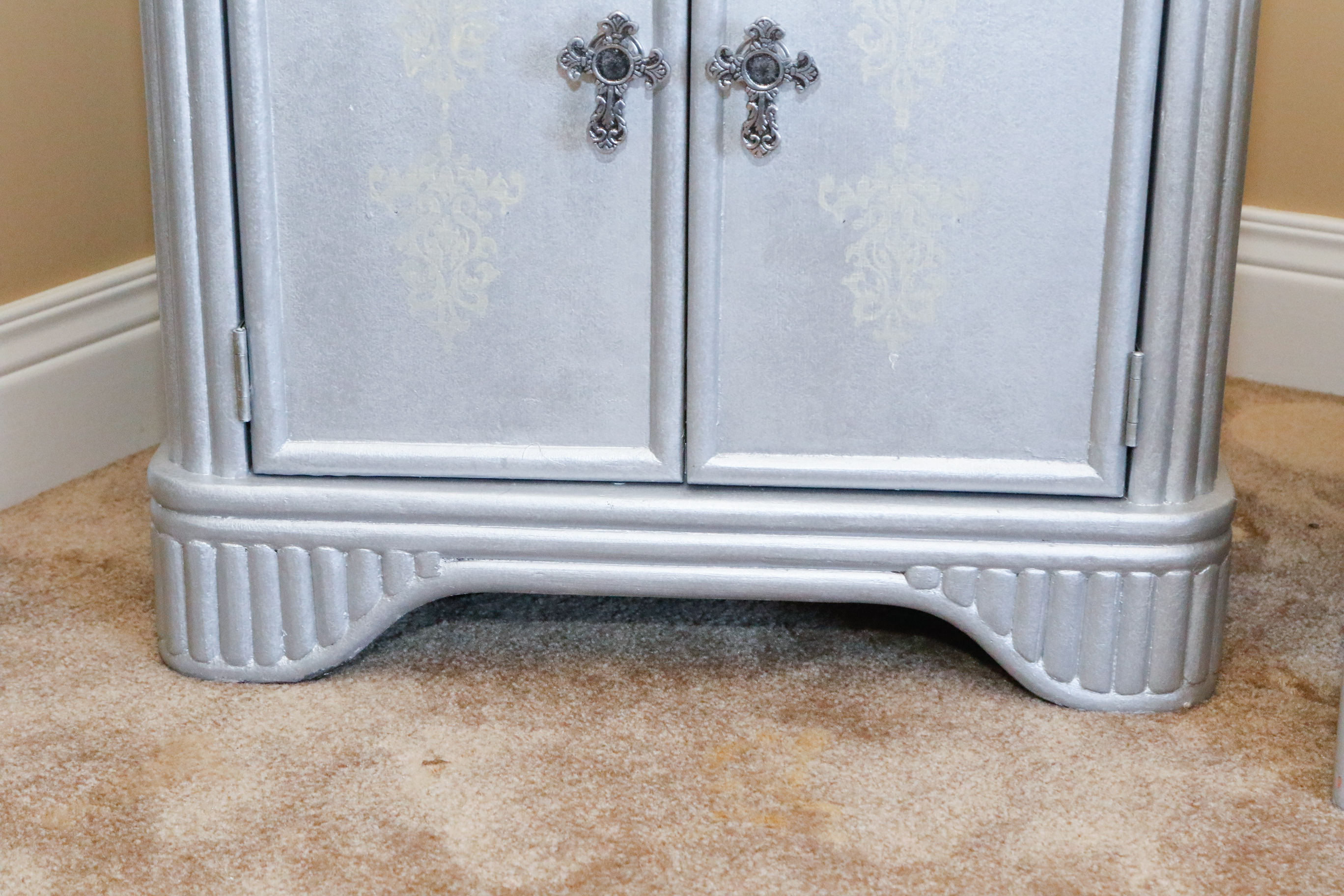 Painted and Stenciled Cabinet with Matching Seat