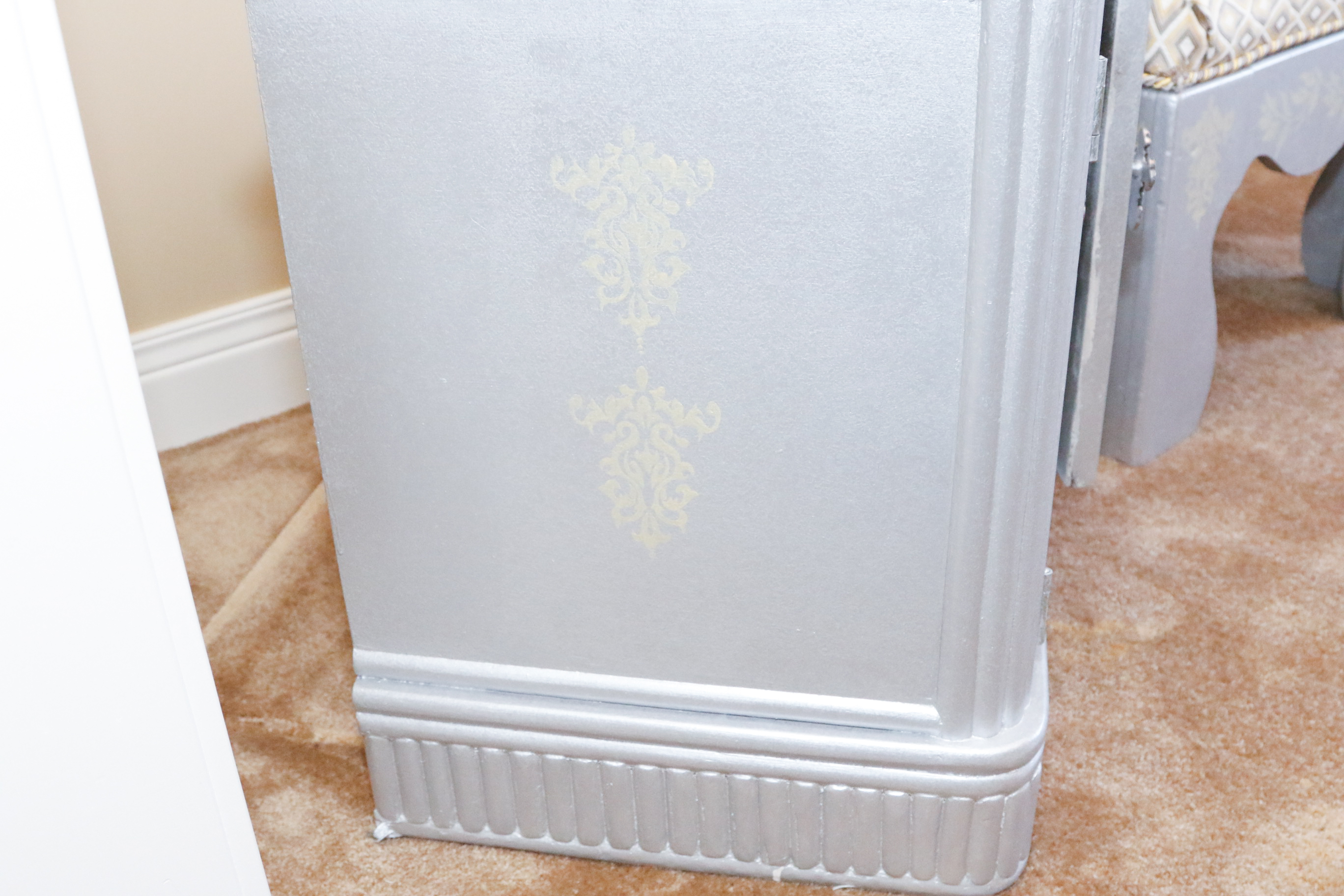 Painted and Stenciled Cabinet with Matching Seat