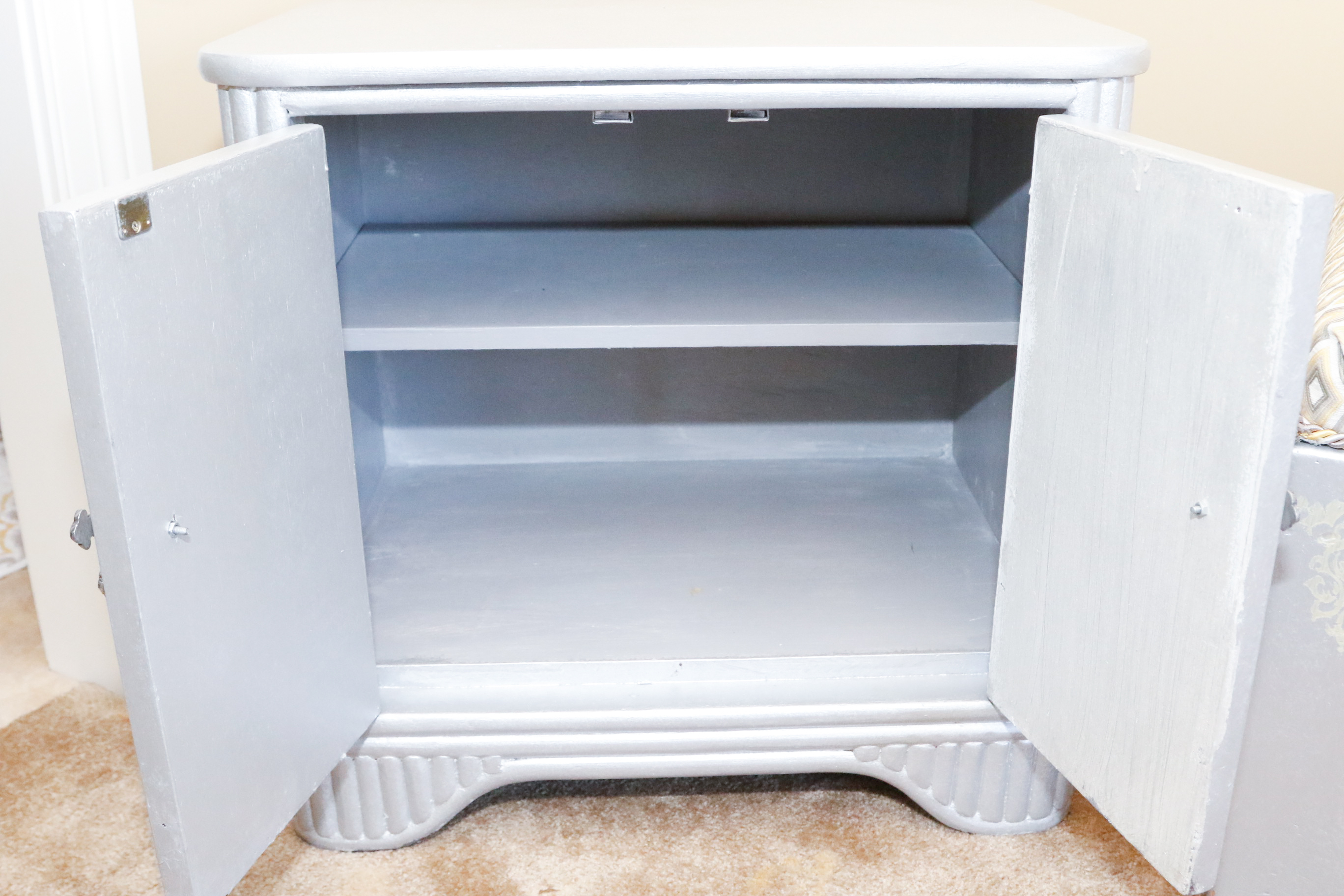 Painted and Stenciled Cabinet with Matching Seat