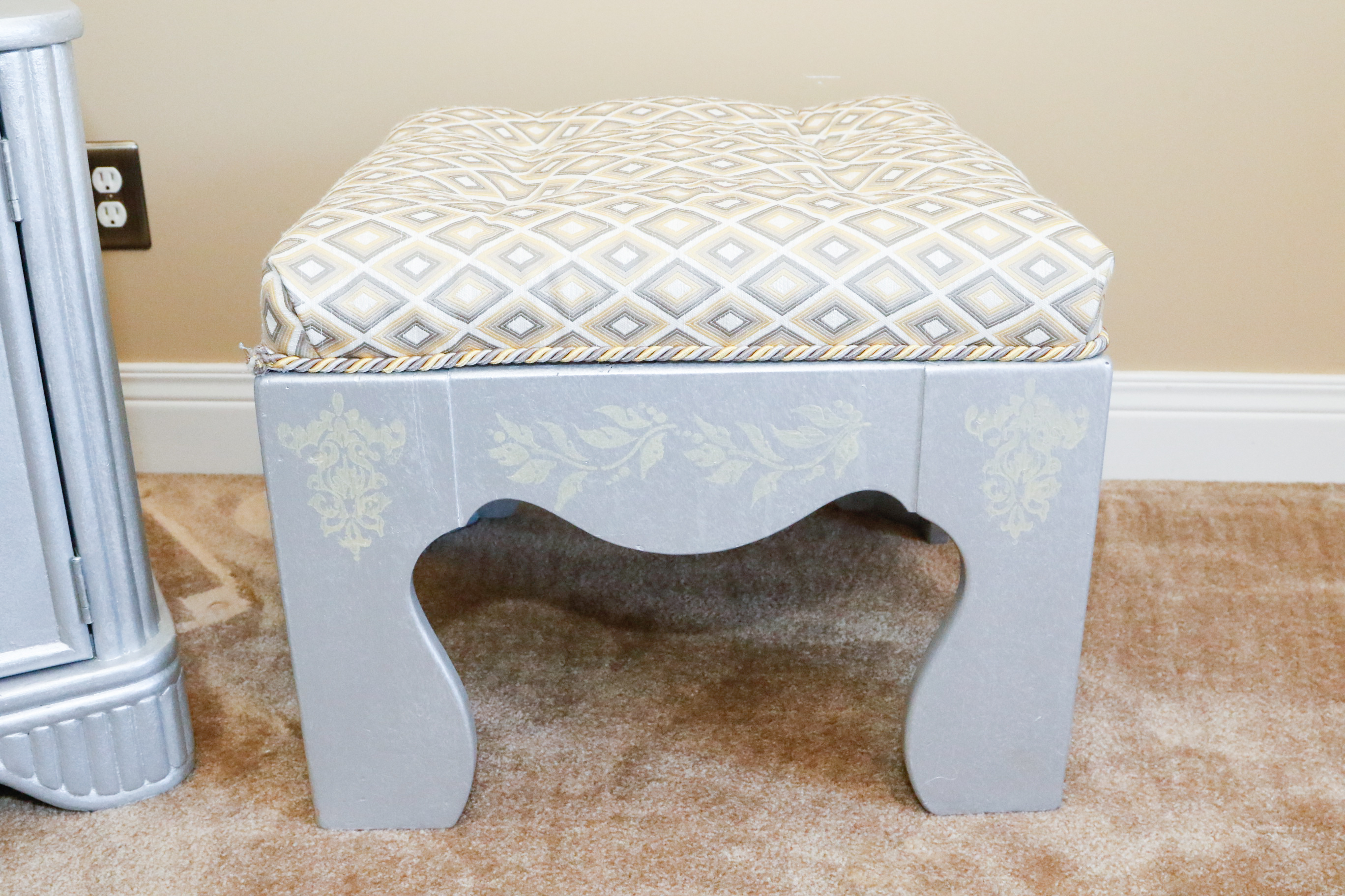 Painted and Stenciled Cabinet with Matching Seat