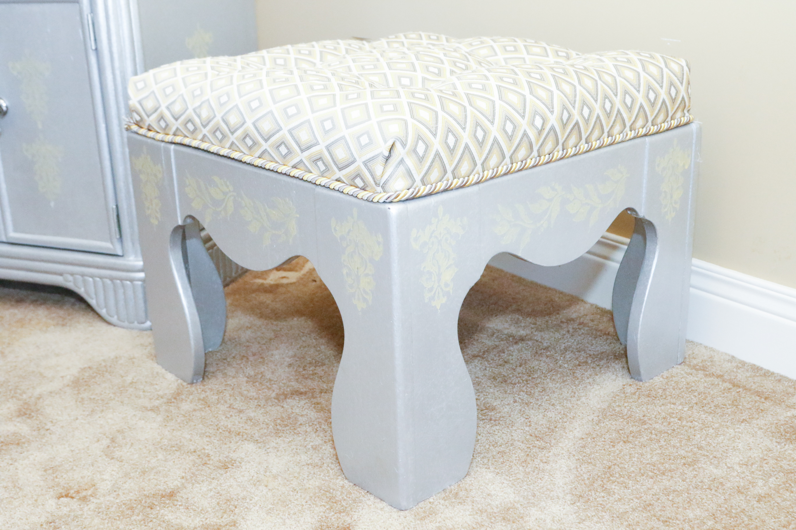 Painted and Stenciled Cabinet with Matching Seat