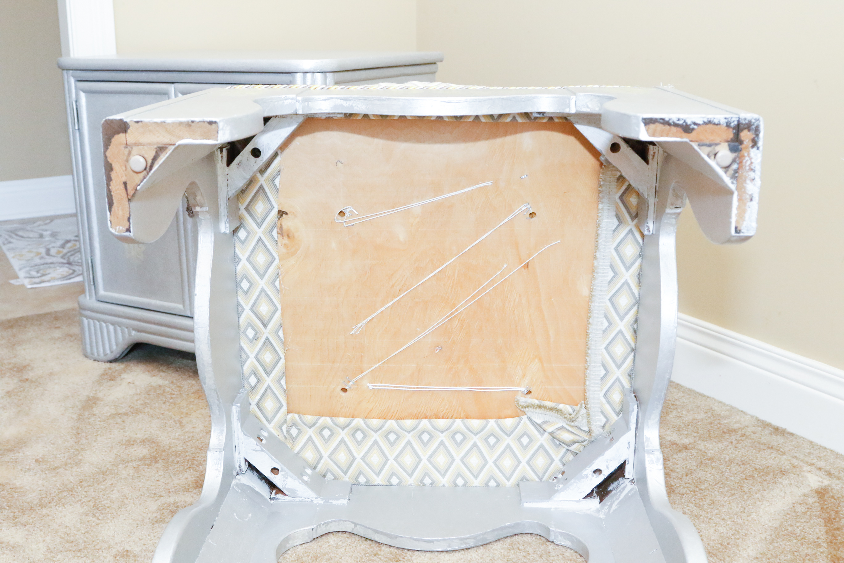 Painted and Stenciled Cabinet with Matching Seat