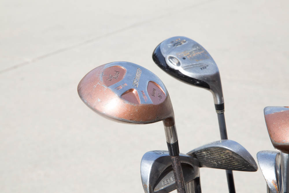 Collection of Golf Clubs with Rolling Caddy