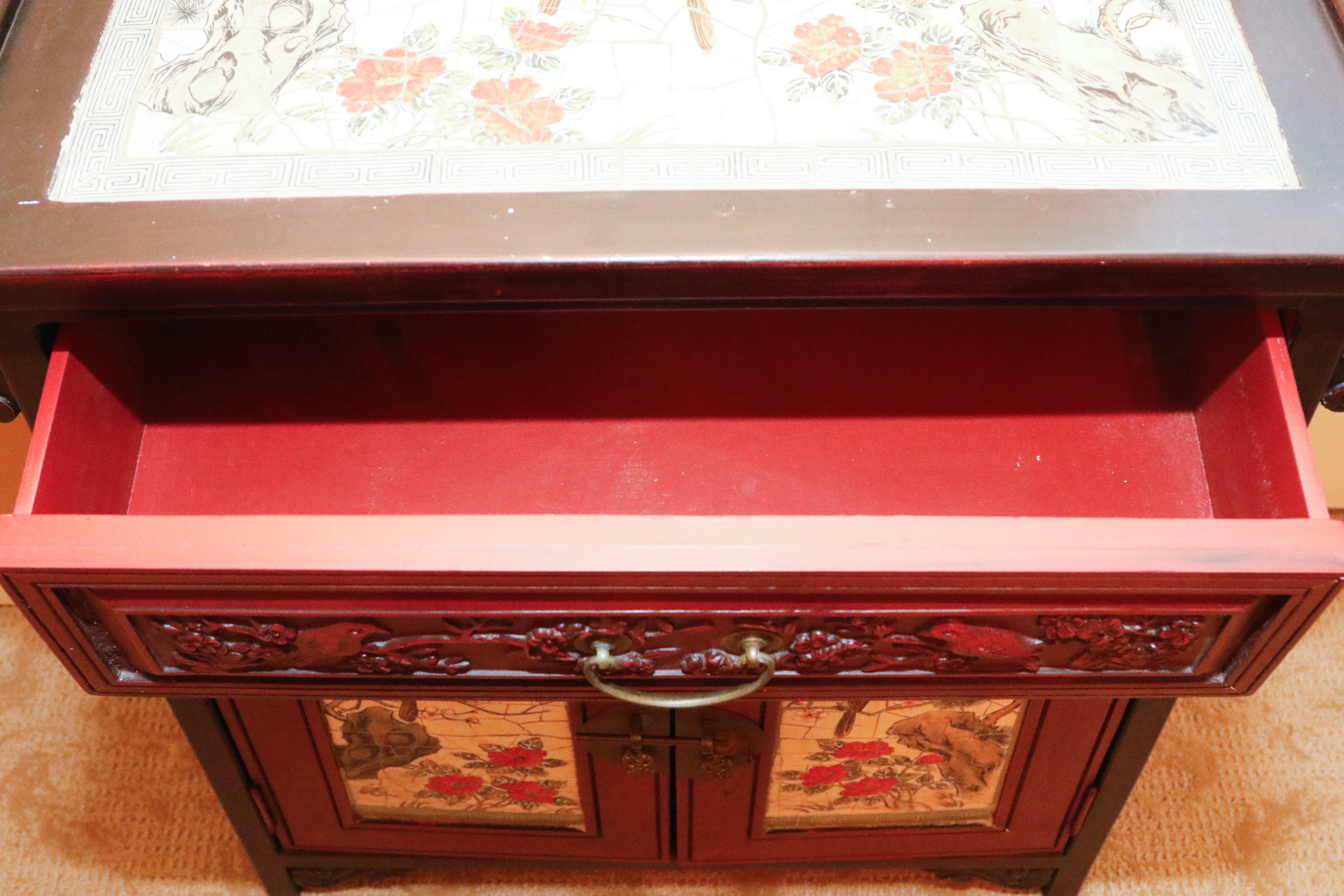 Asian Inspired Pagoda Style Cabinet