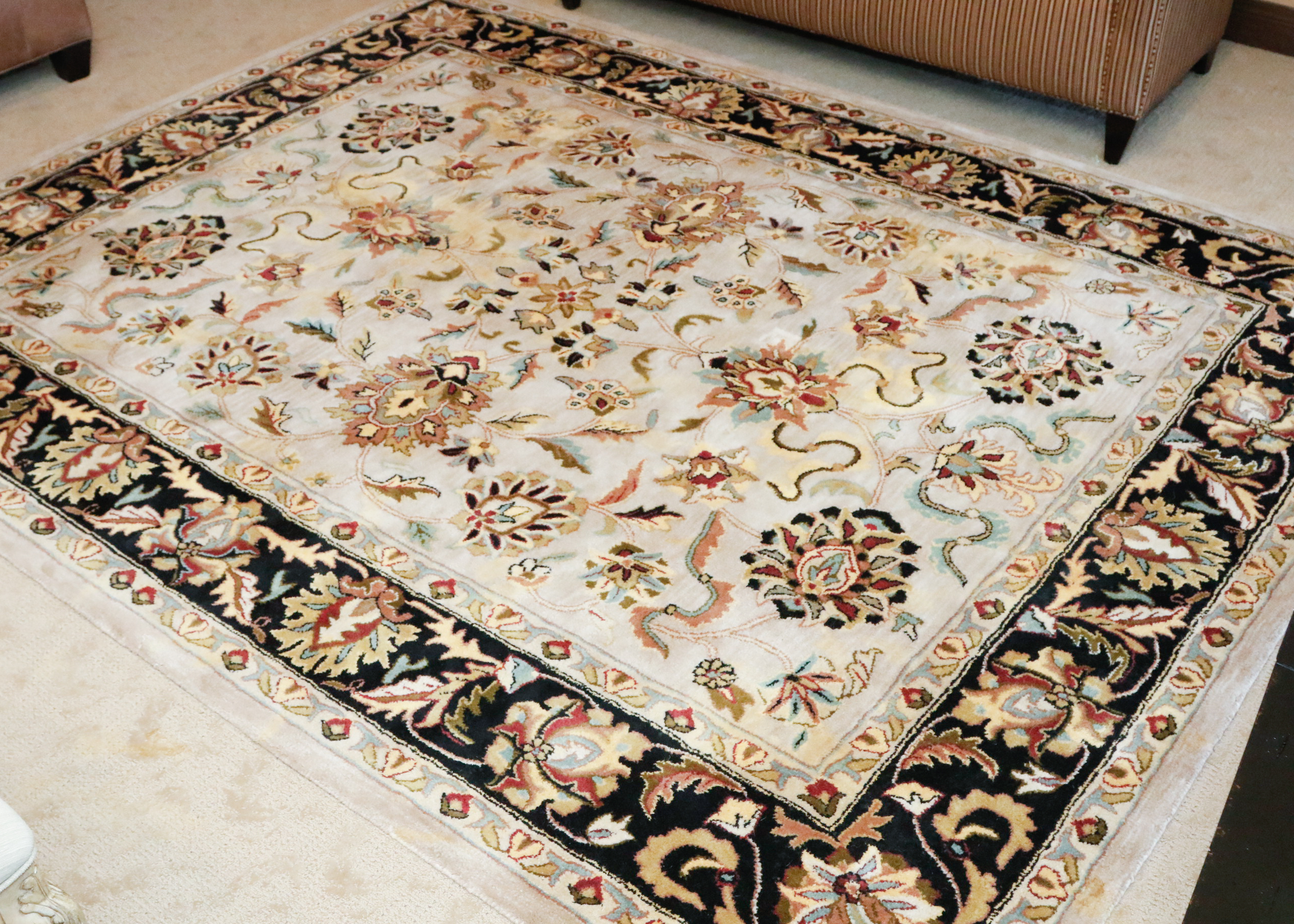 Black and Beige Wool Area Rug