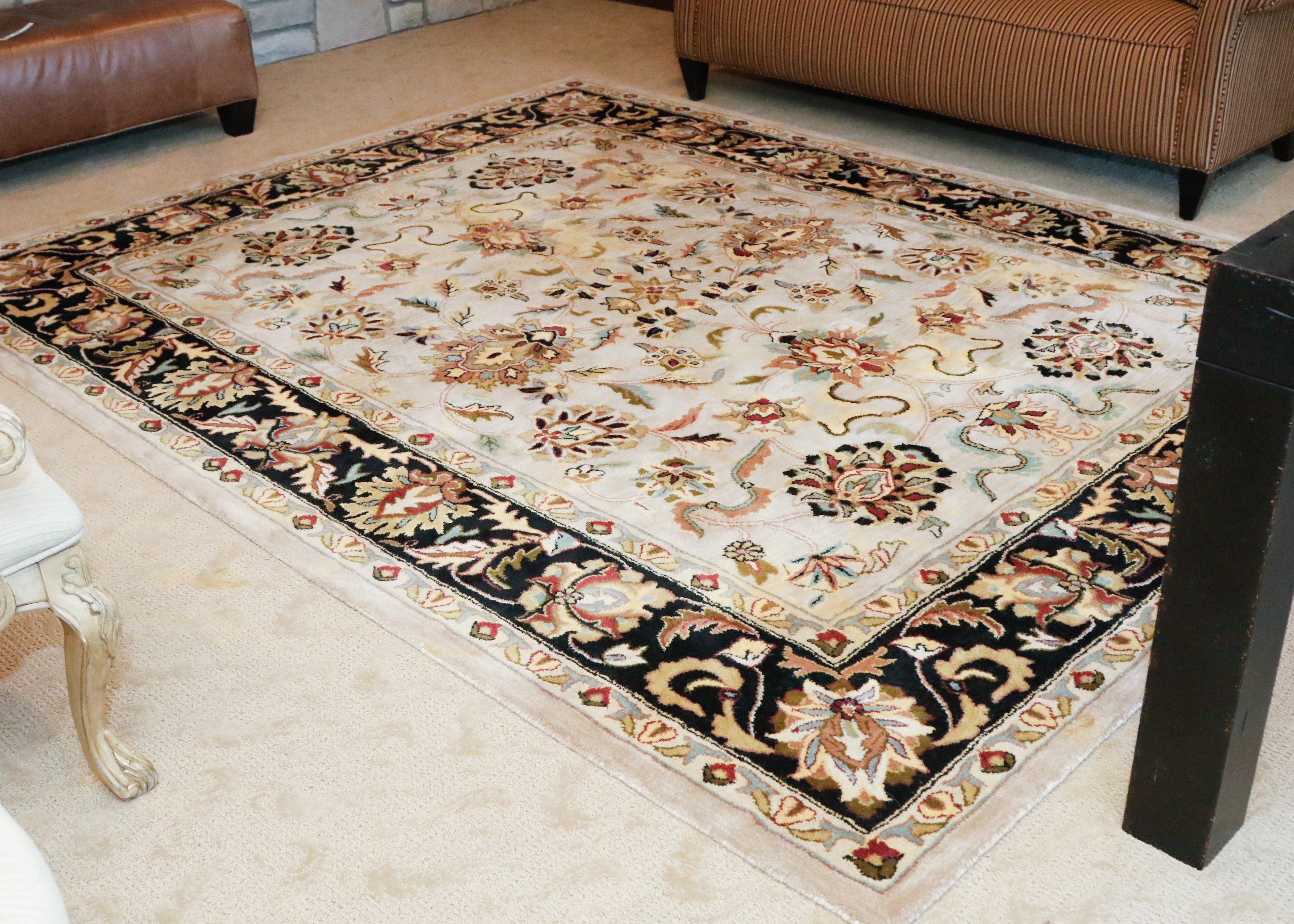 Black and Beige Wool Area Rug