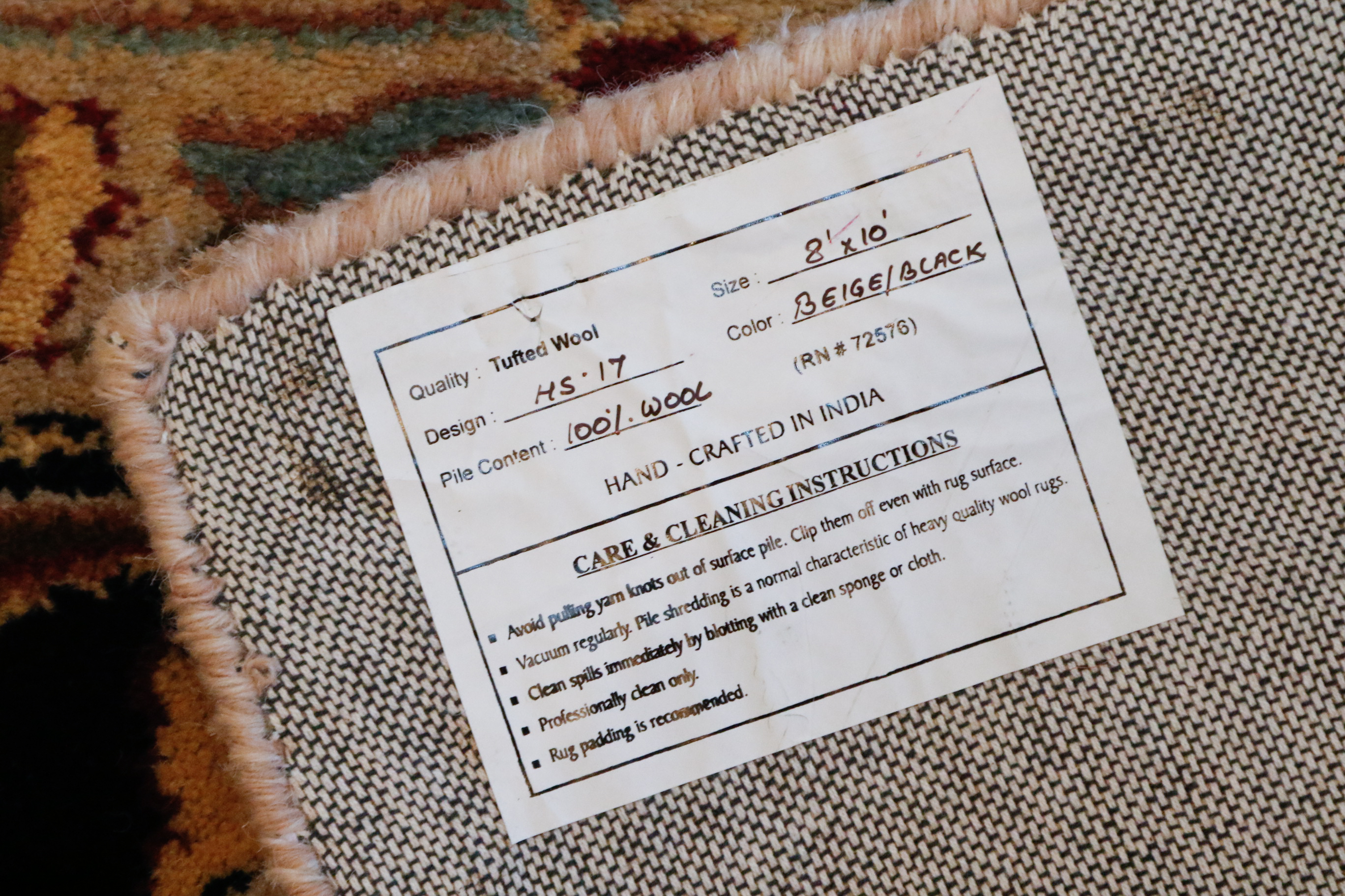 Black and Beige Wool Area Rug