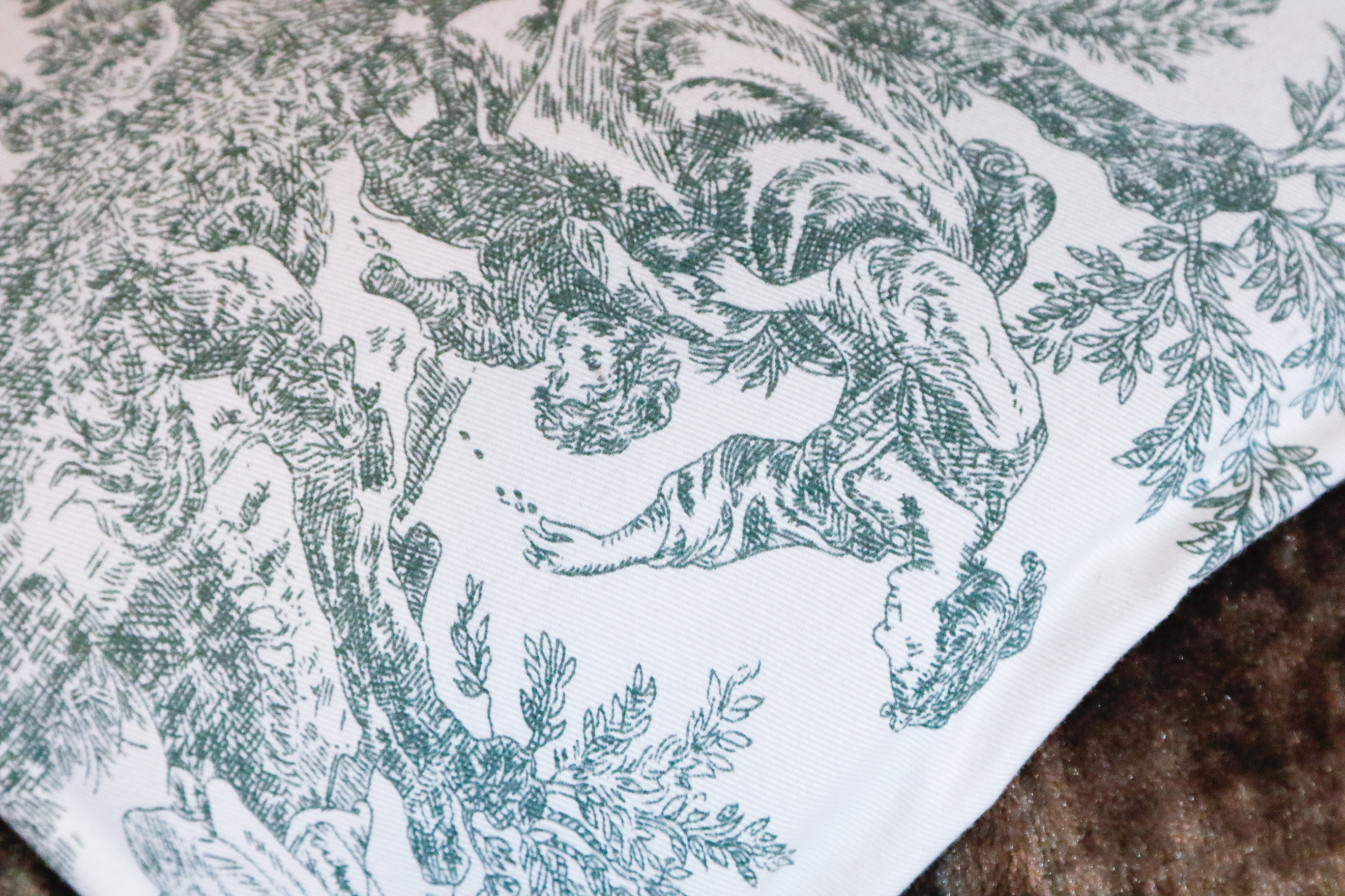 Green Velvet Toile Pouf