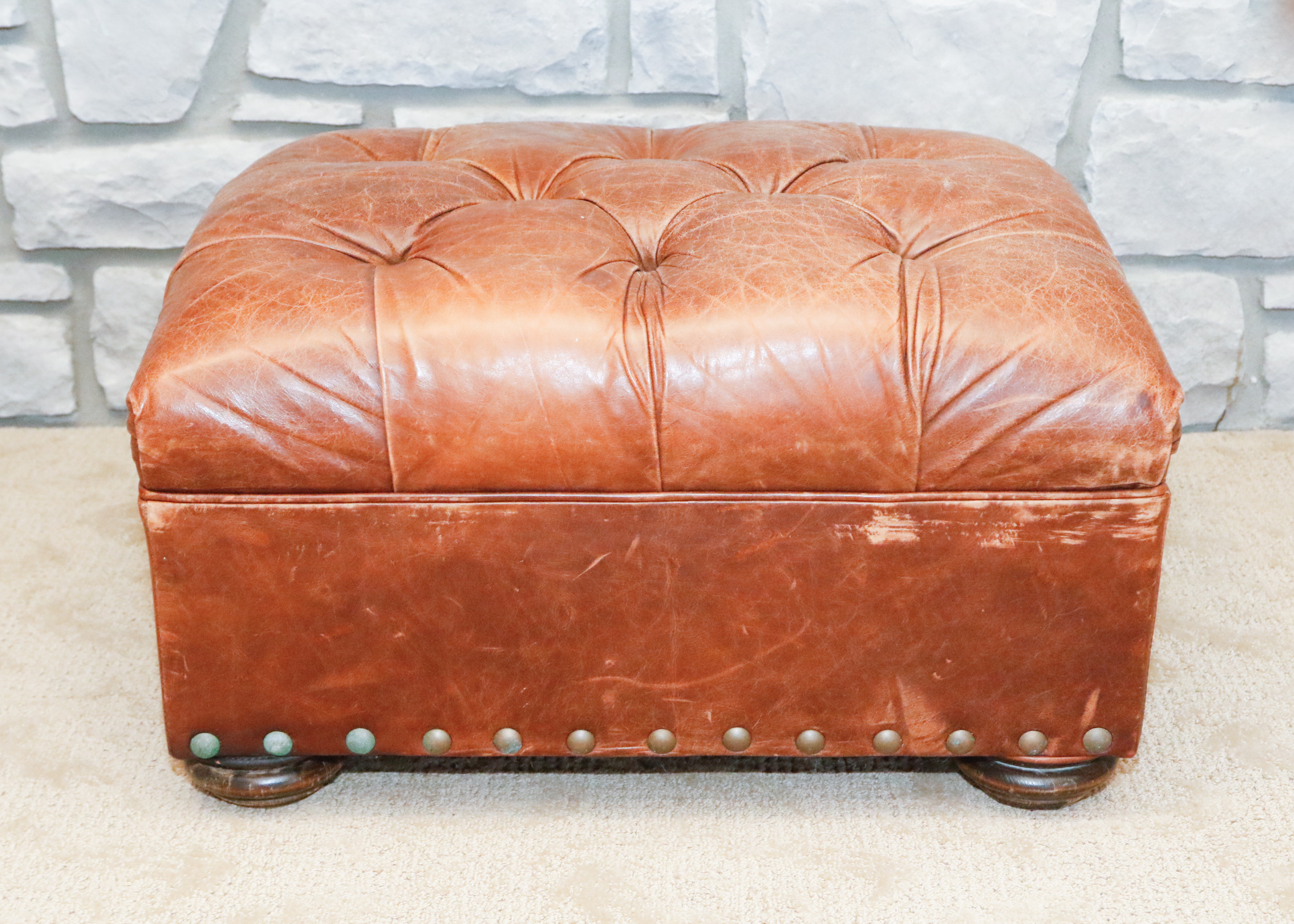Tufted Leather Ottoman or Footstool