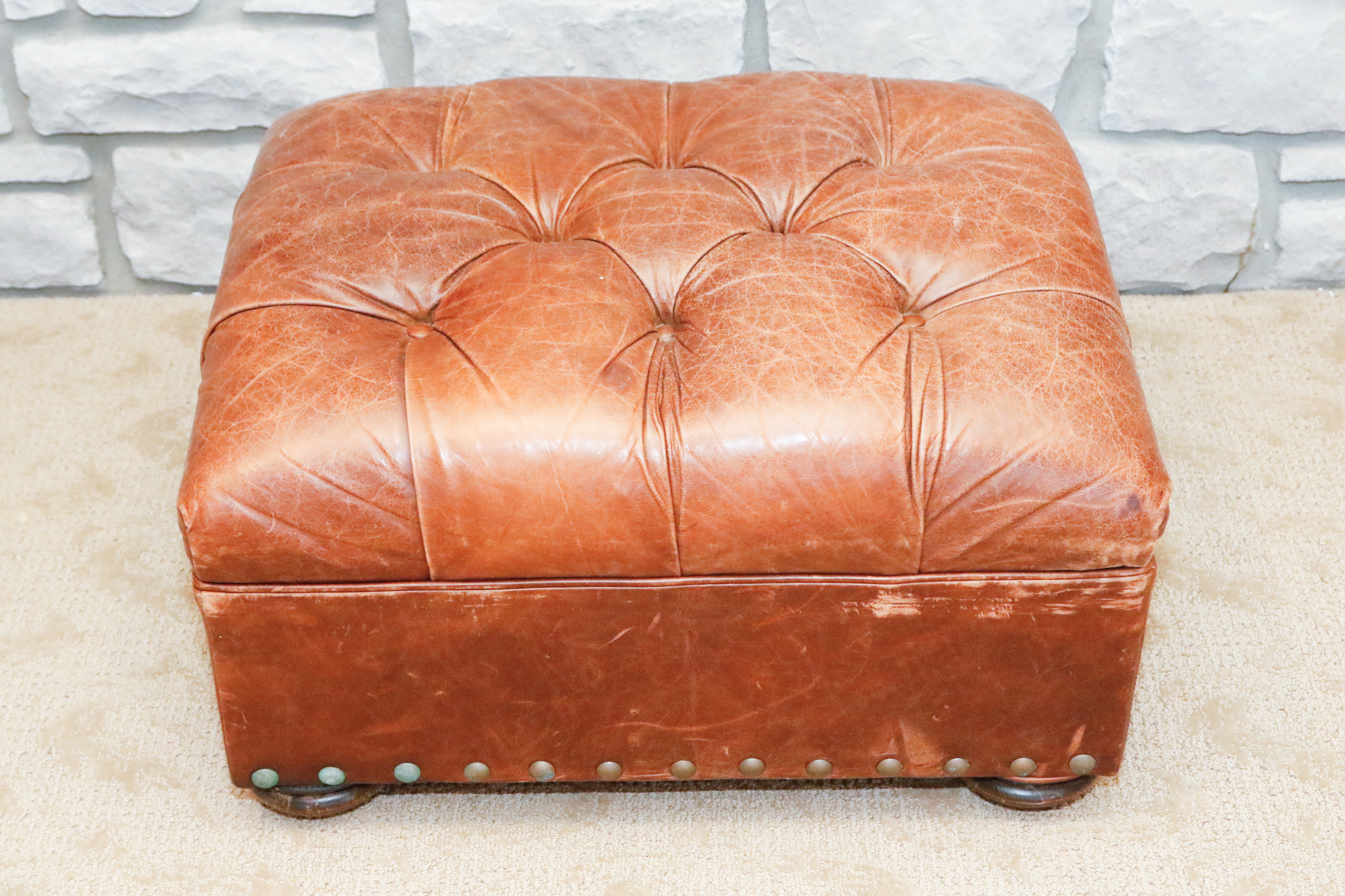 Tufted Leather Ottoman or Footstool