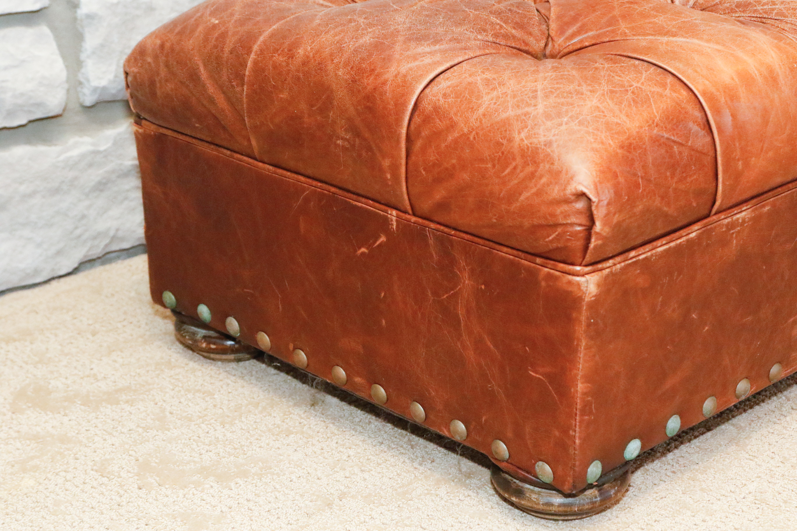 Tufted Leather Ottoman or Footstool