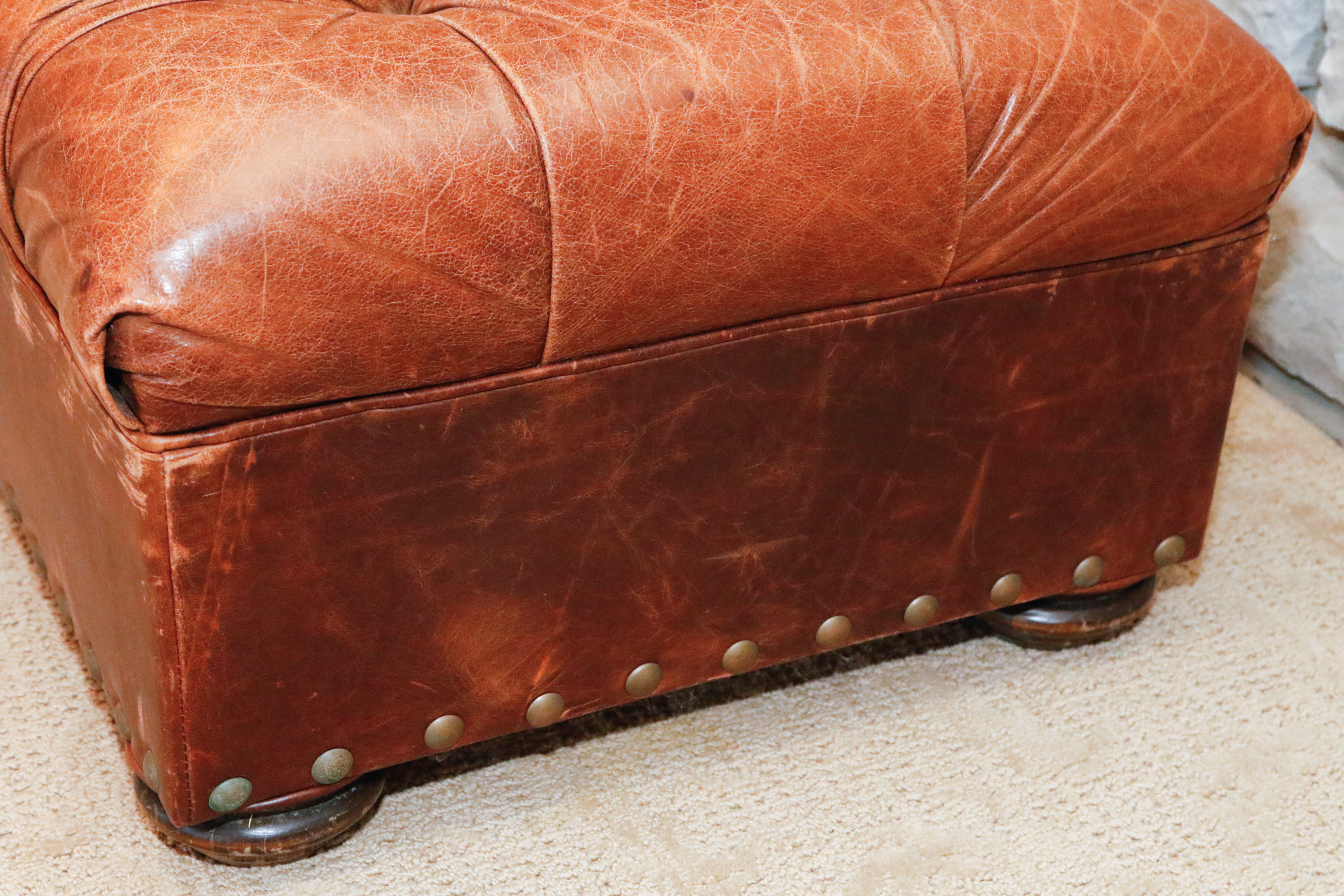 Tufted Leather Ottoman or Footstool