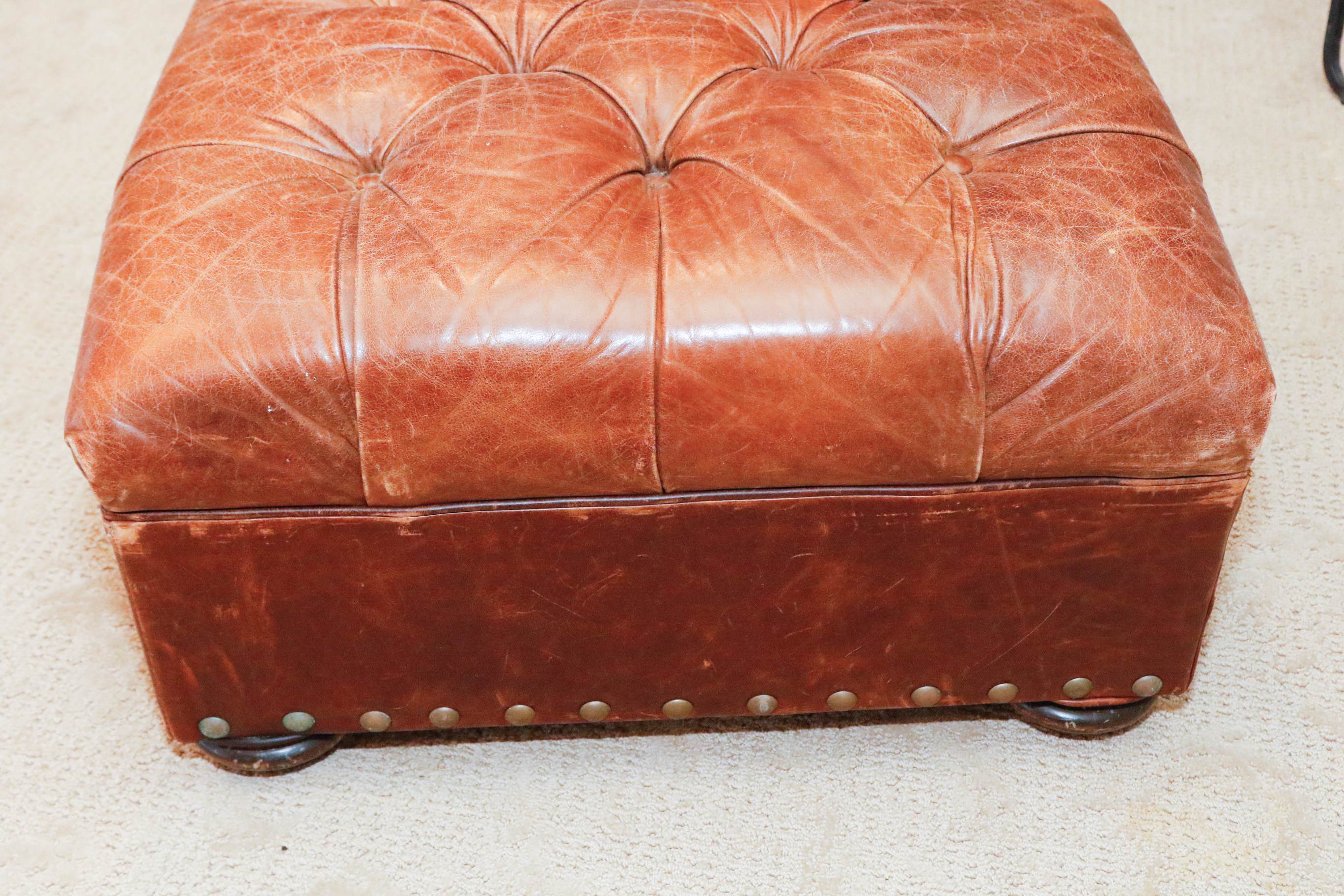 Tufted Leather Ottoman or Footstool