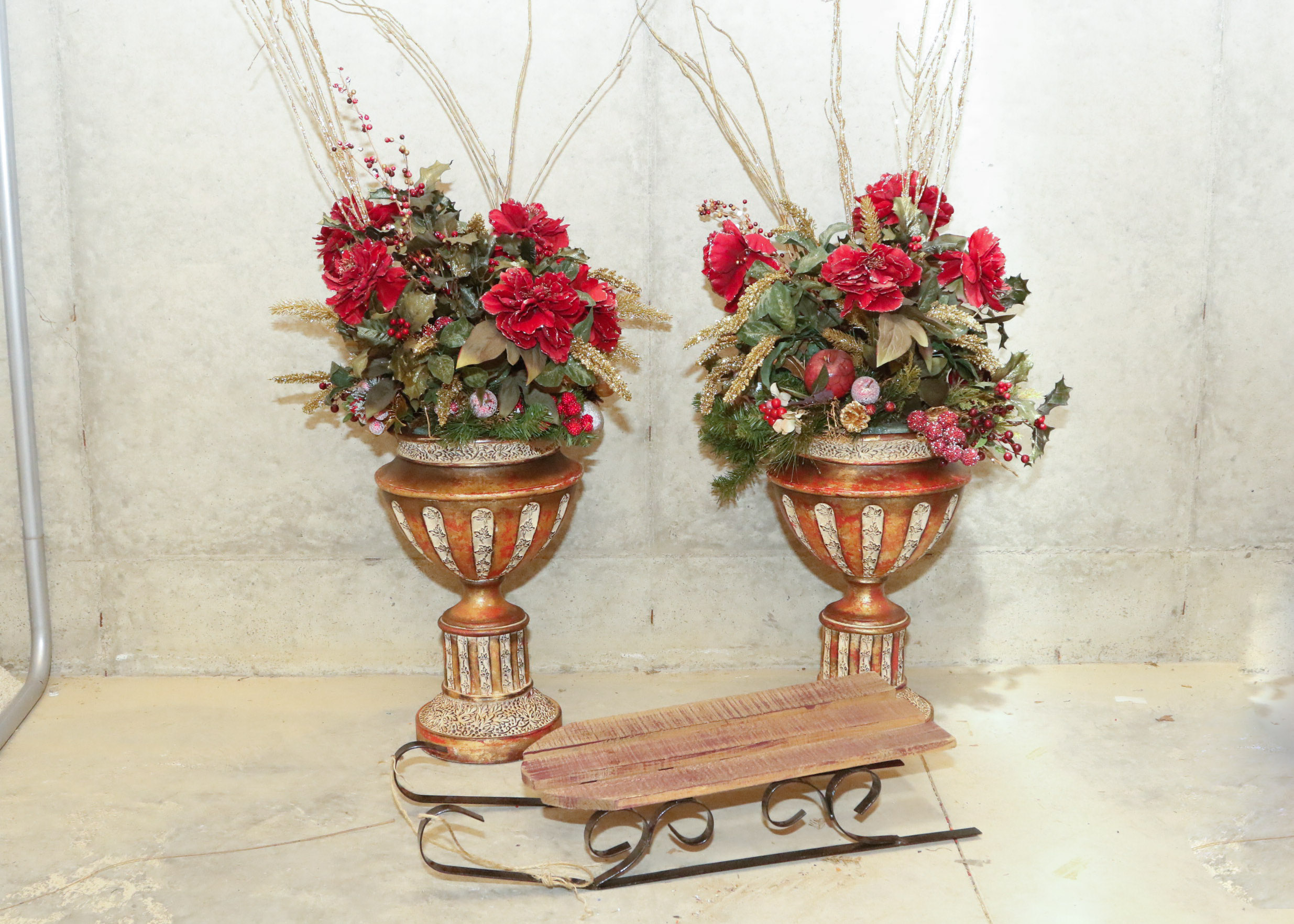 Holiday Arrangements with Decorative Wooden Sled