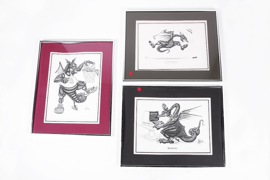 Trio of R.C. Matteson Dragon Prints