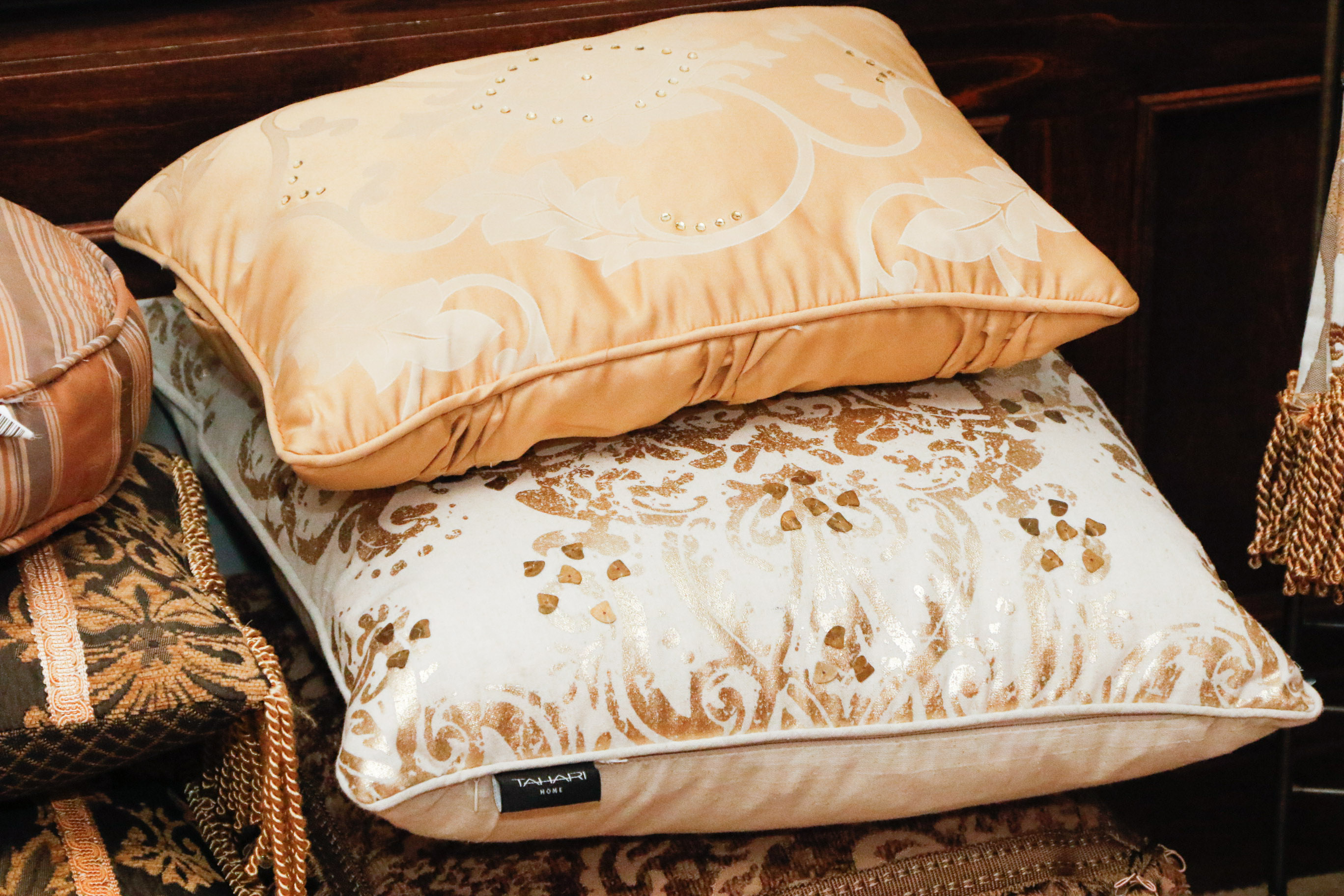 Selection of Designer Pillows and Drapery