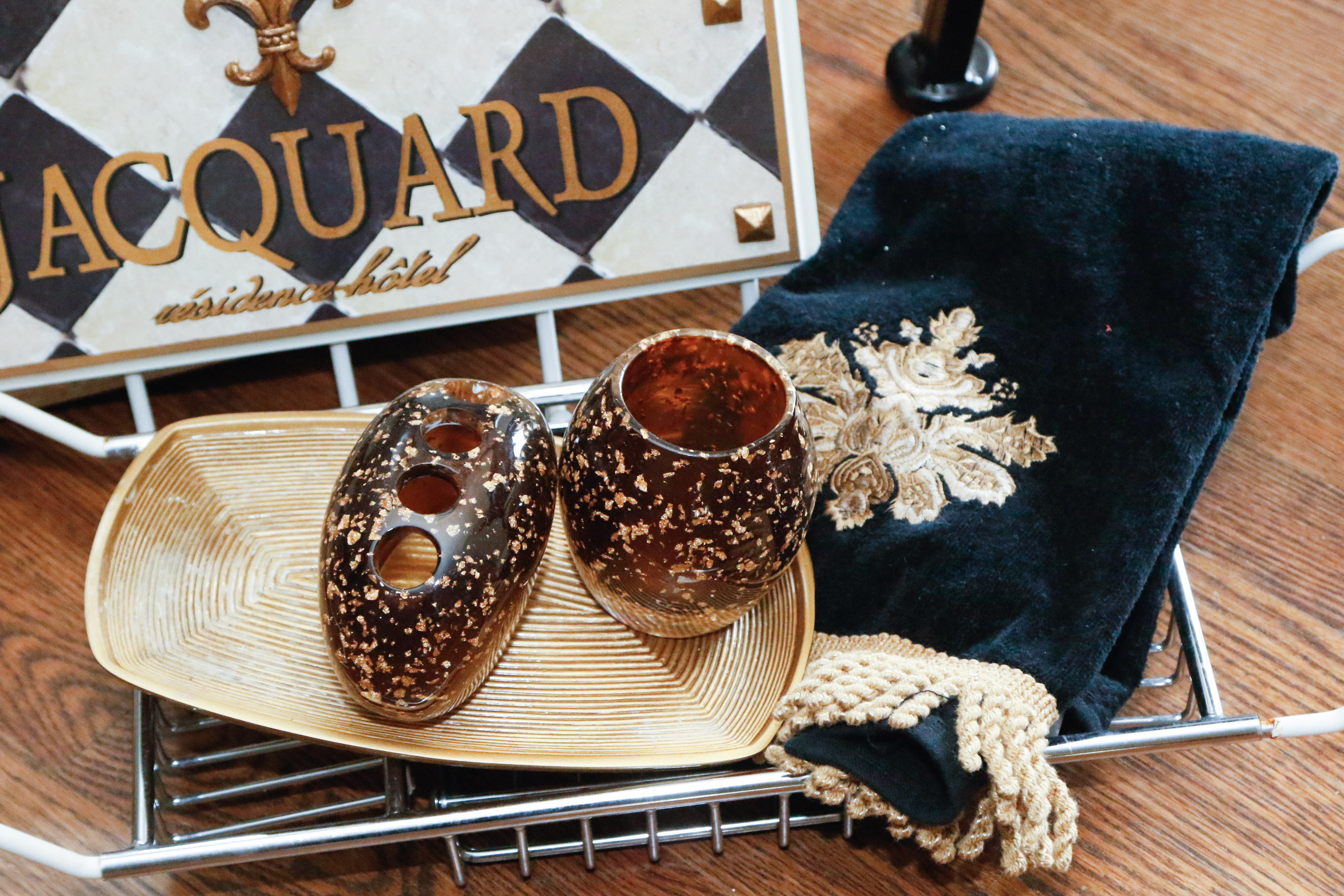 Black, Gold and Leopard Accent Bed and Bath Decor