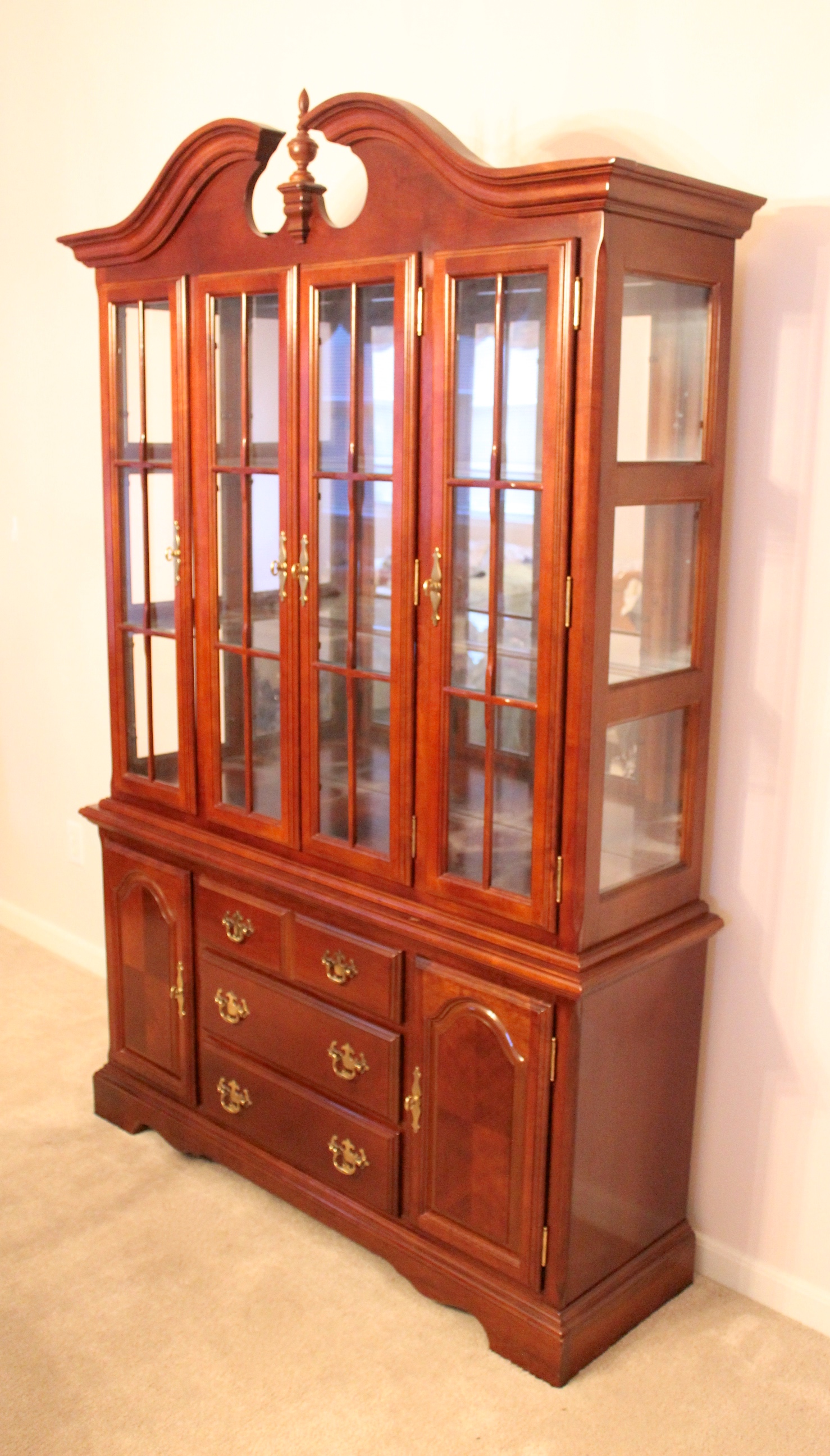 Queen Anne Style Cherry China Cabinet and Hutch