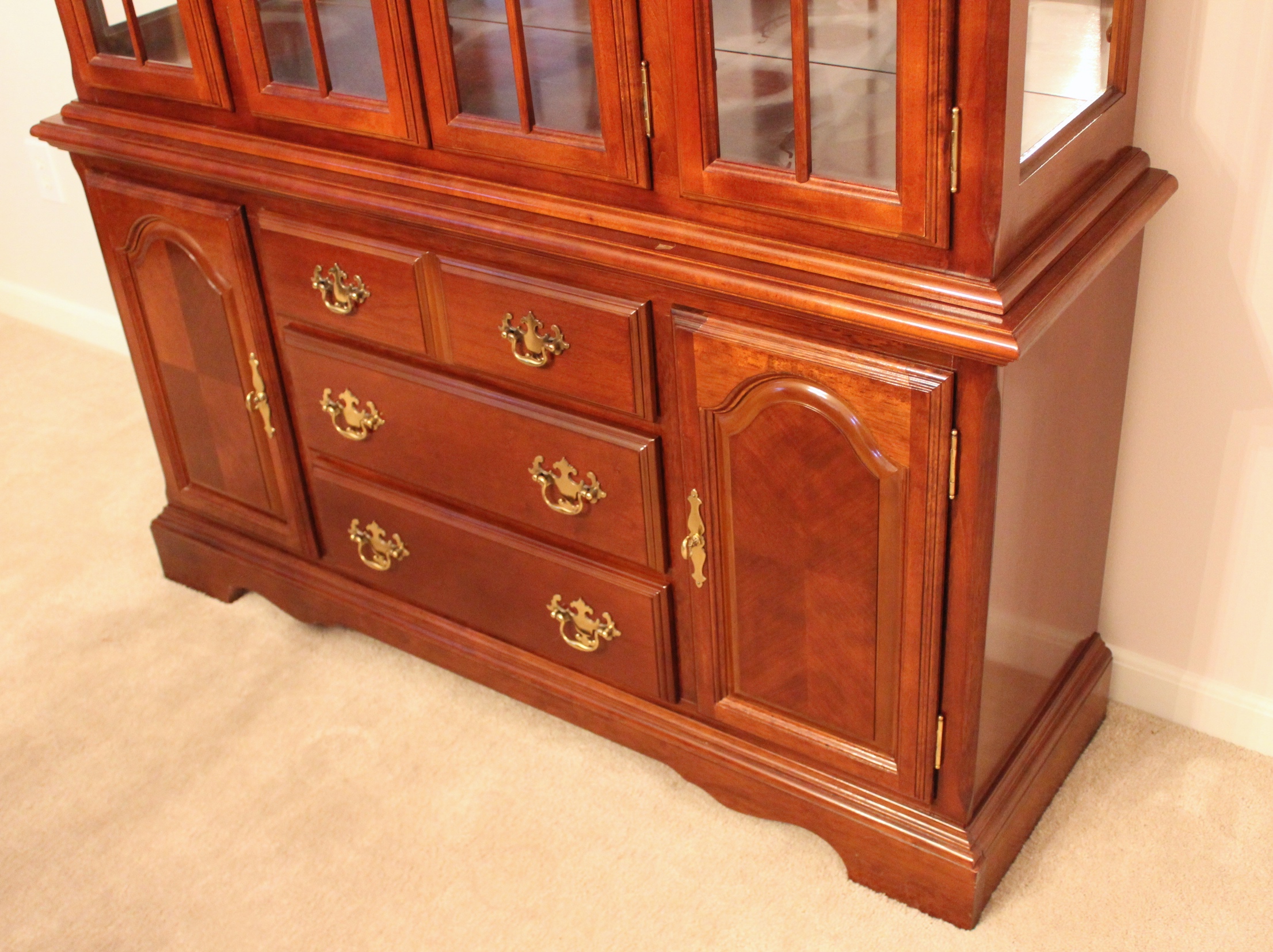 Queen Anne Style Cherry China Cabinet and Hutch