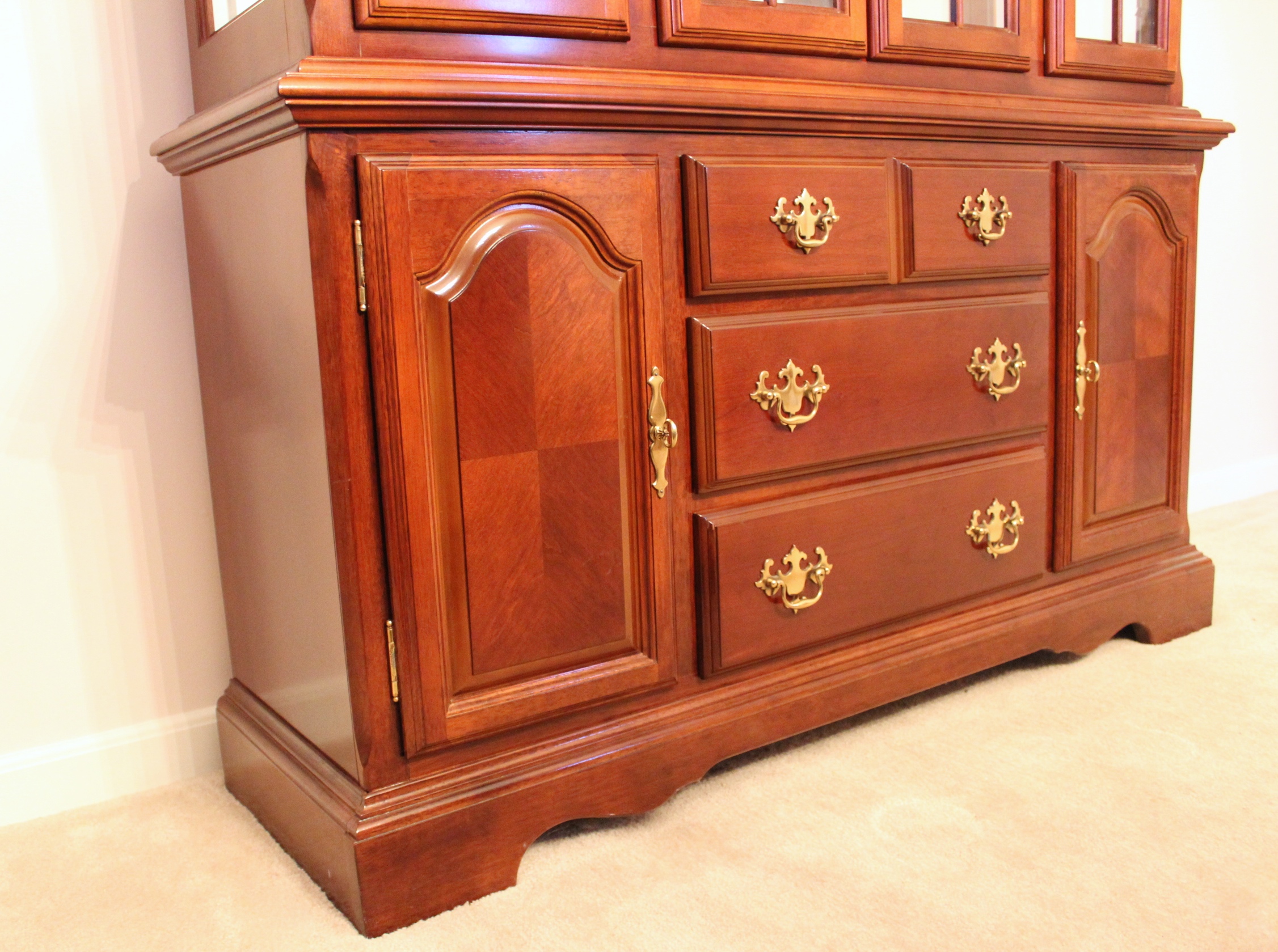 Queen Anne Style Cherry China Cabinet and Hutch