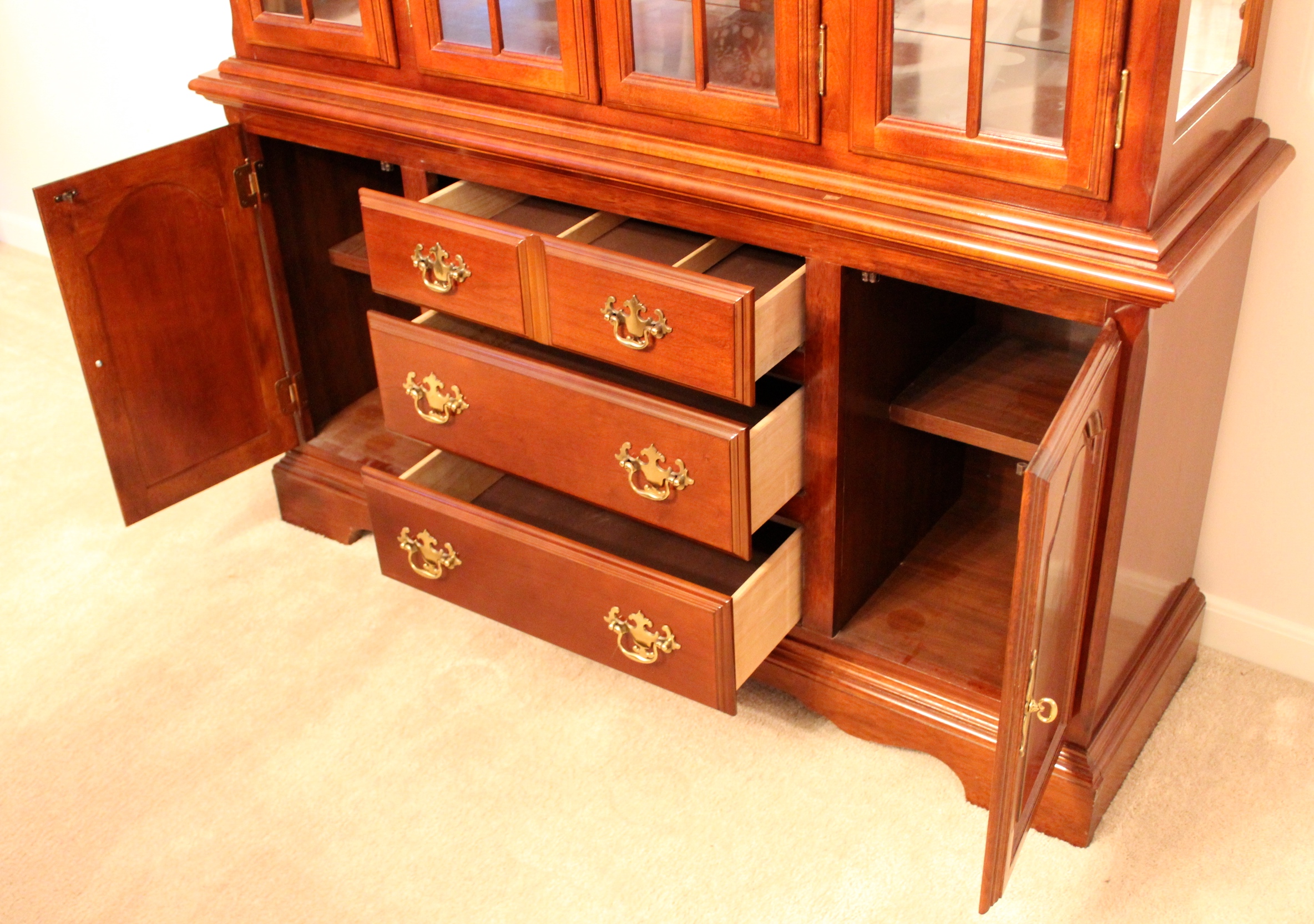 Queen Anne Style Cherry China Cabinet and Hutch