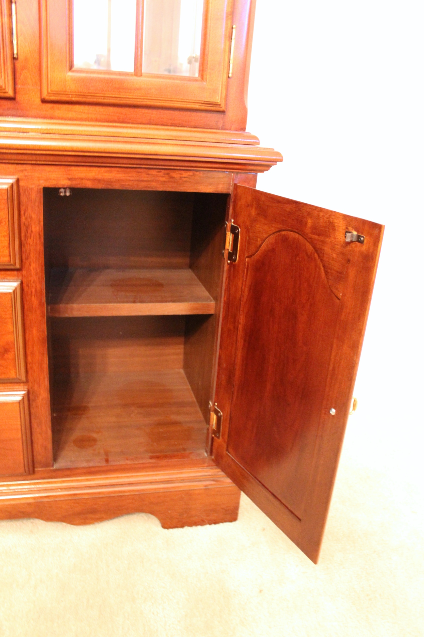Queen Anne Style Cherry China Cabinet and Hutch