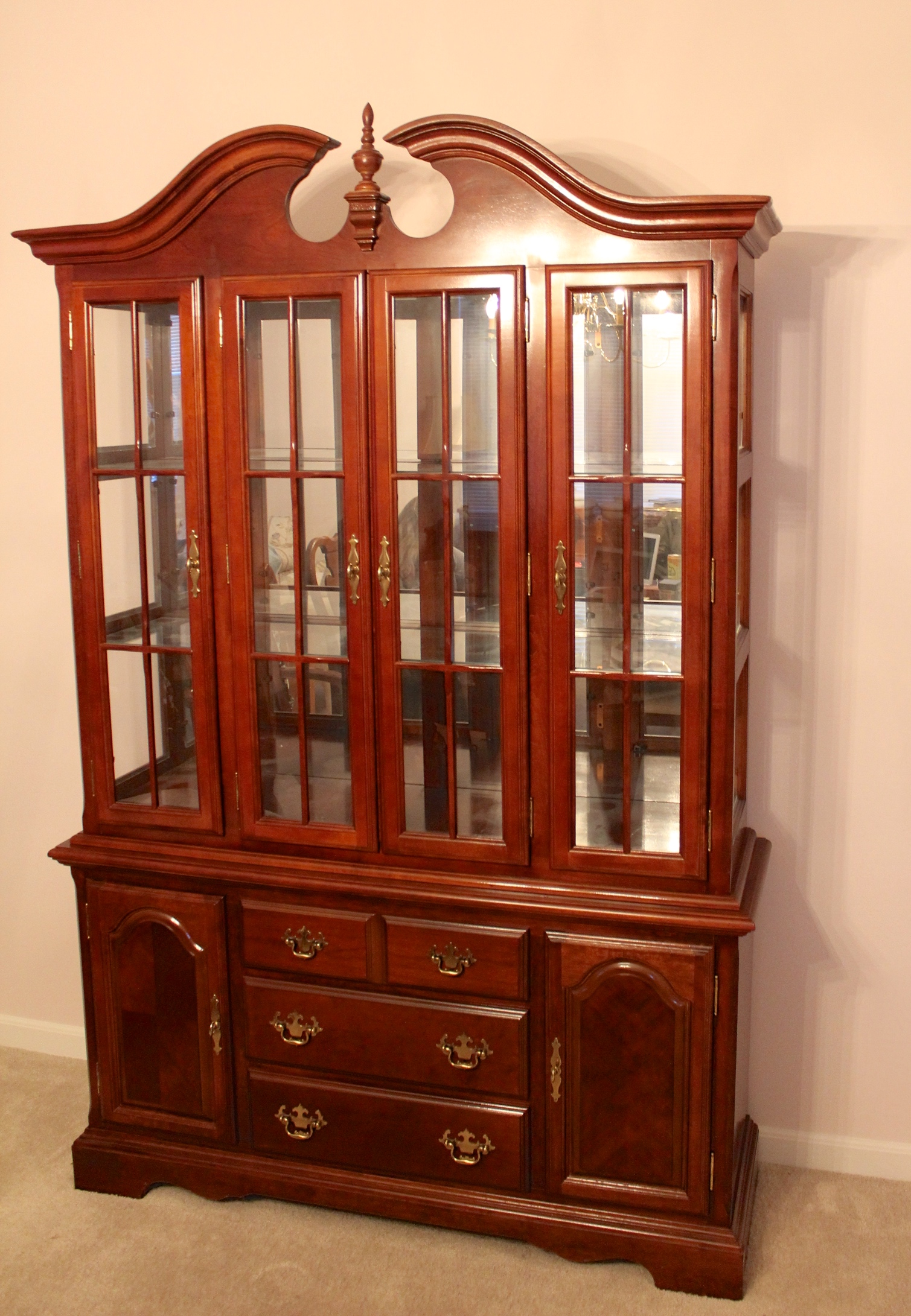 Queen Anne Style Cherry China Cabinet and Hutch