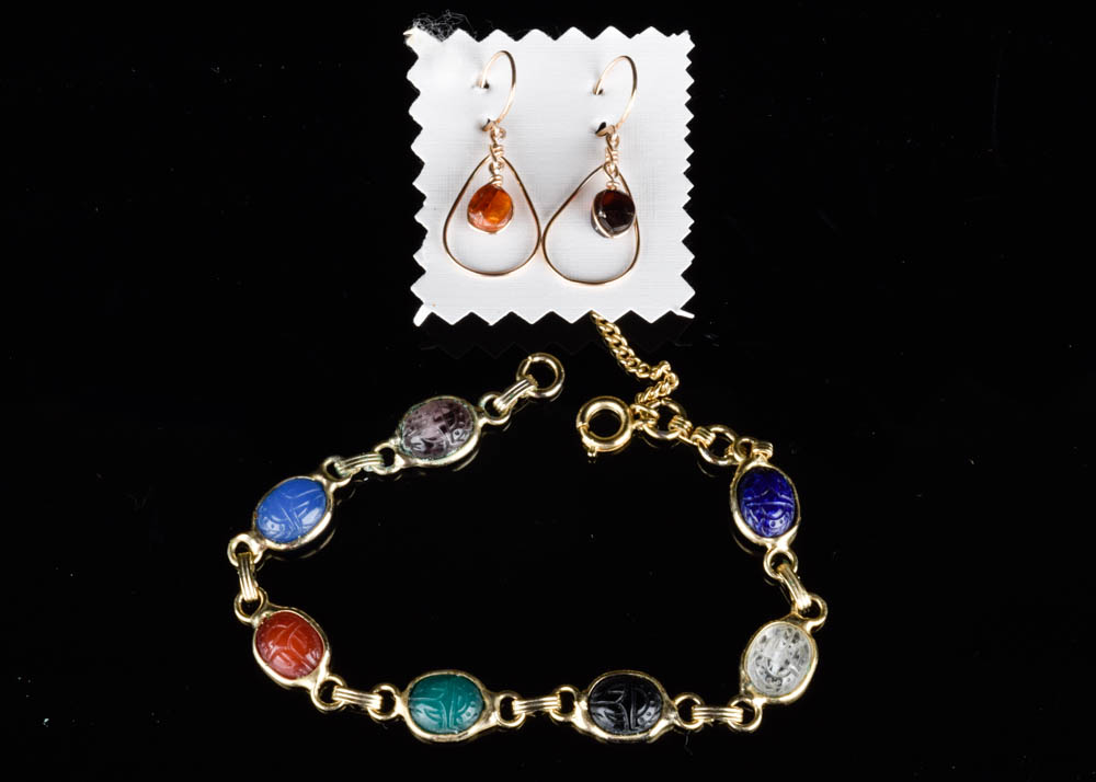 Scarab Bracelet and Amber Earrings