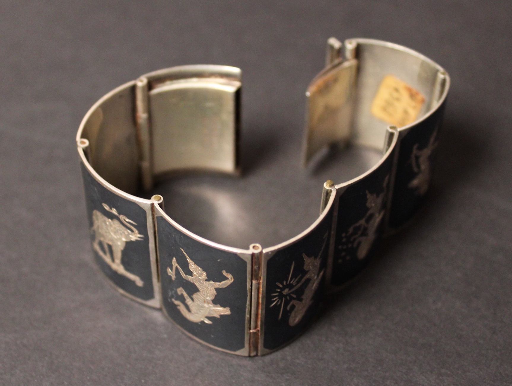 Sterling Silver Siamese Niello Bracelet and Earrings