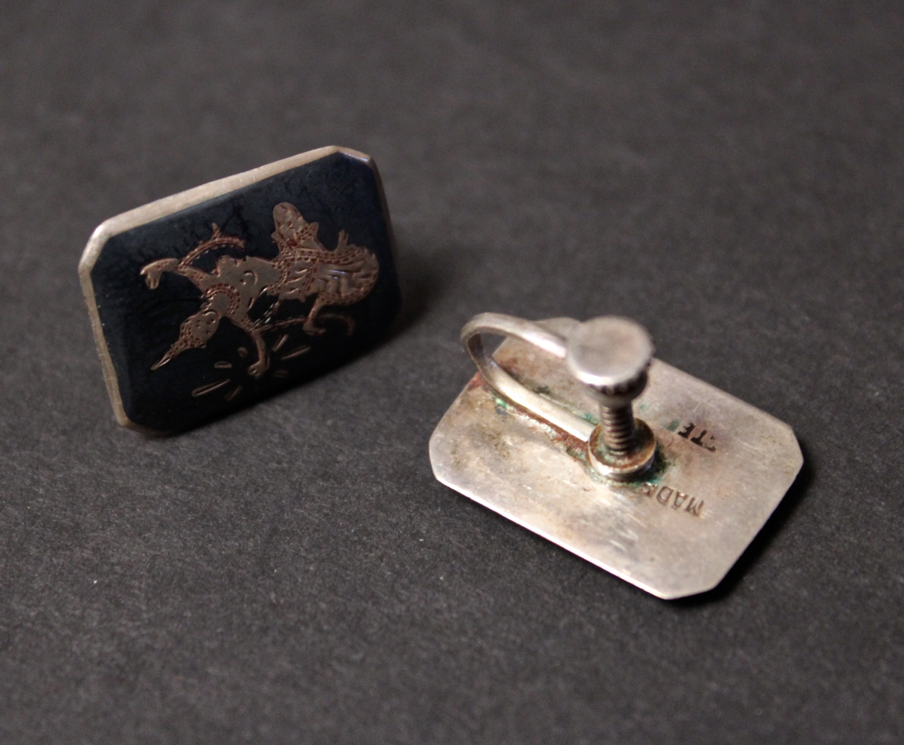 Sterling Silver Siamese Niello Bracelet and Earrings