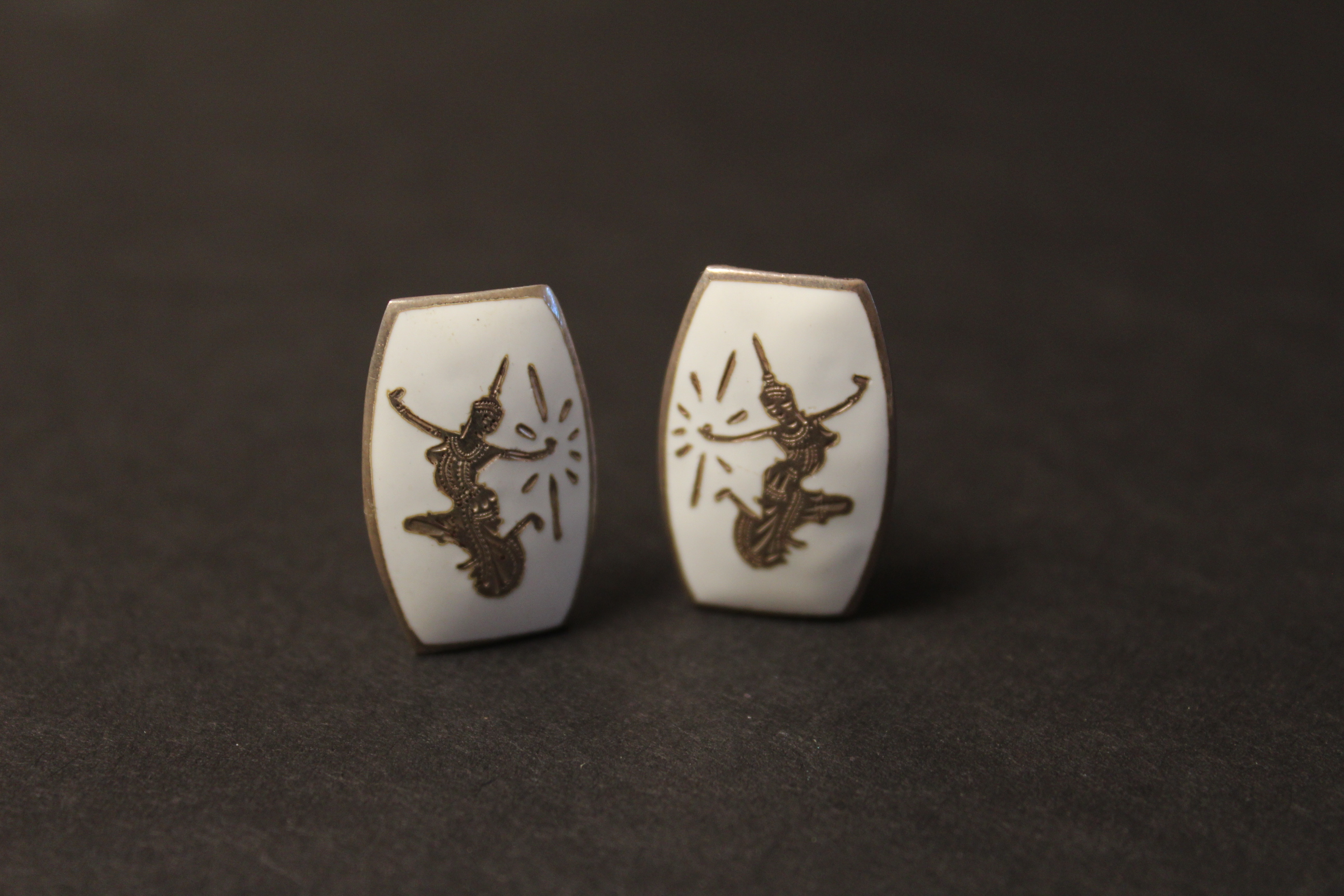 Sterling Silver and Enamel Siamese Bracelet and Earrings