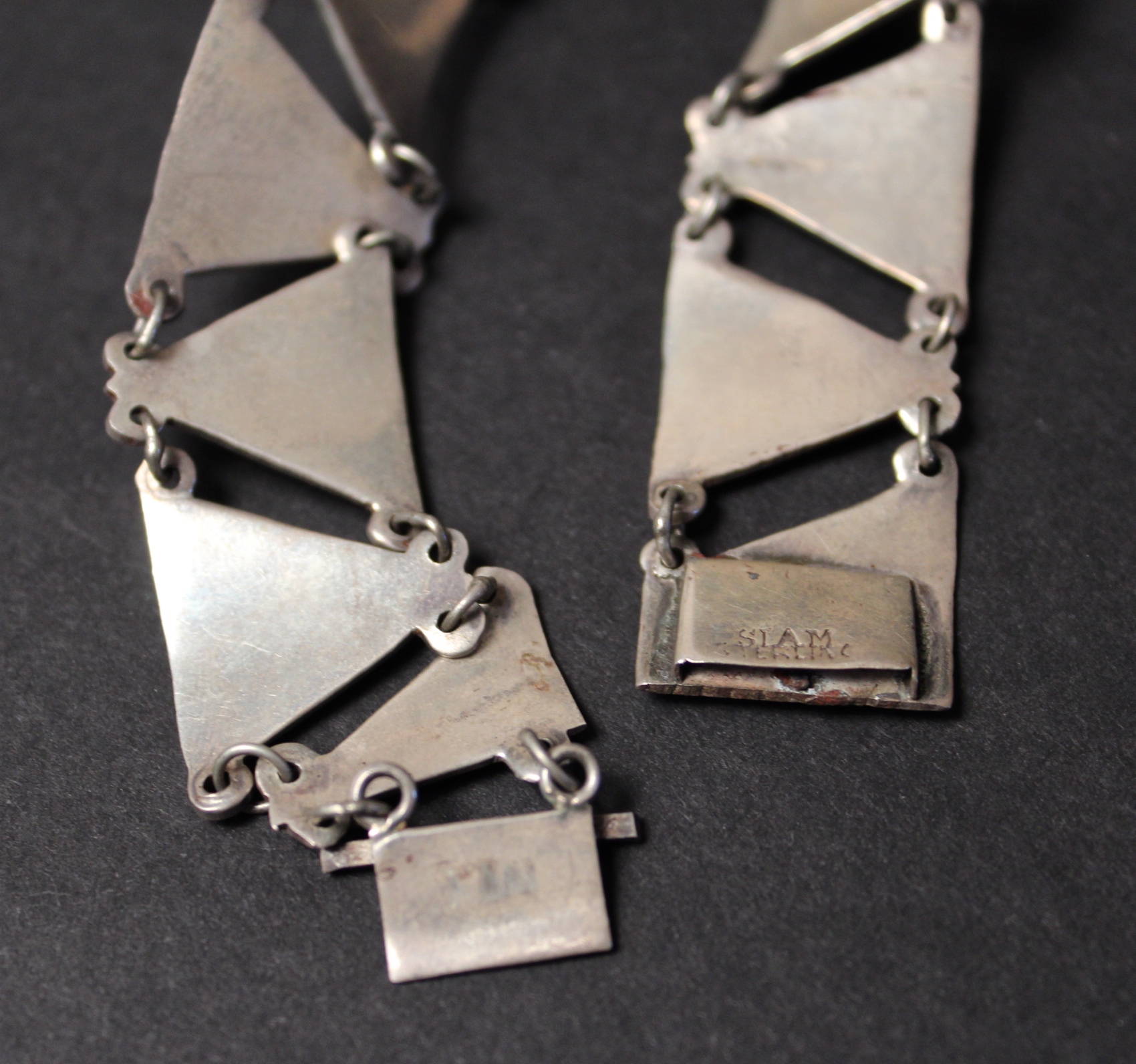 Sterling Silver and Enamel Siamese Bracelet and Earrings