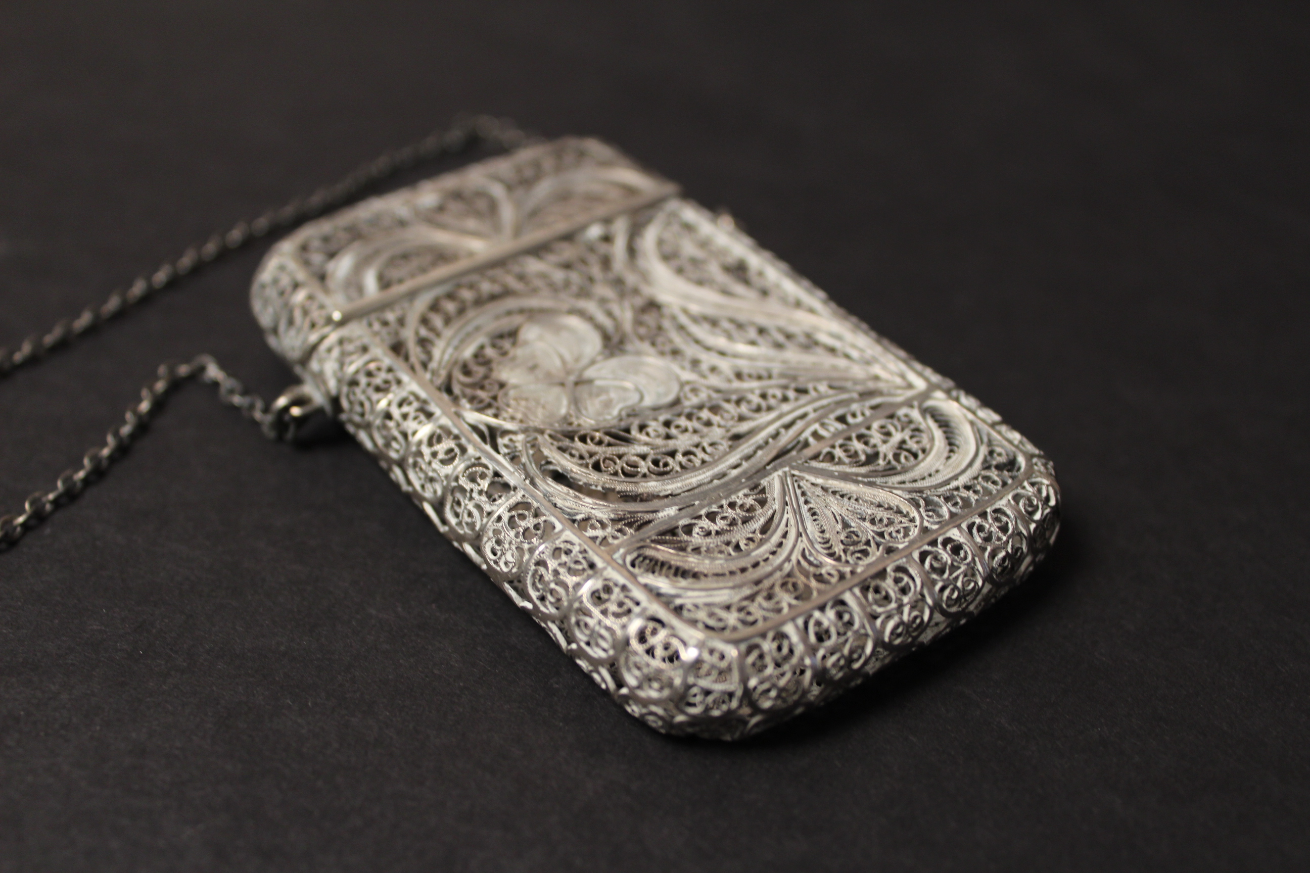 Sterling Silver Filigree Chatelaine Cigarette Case