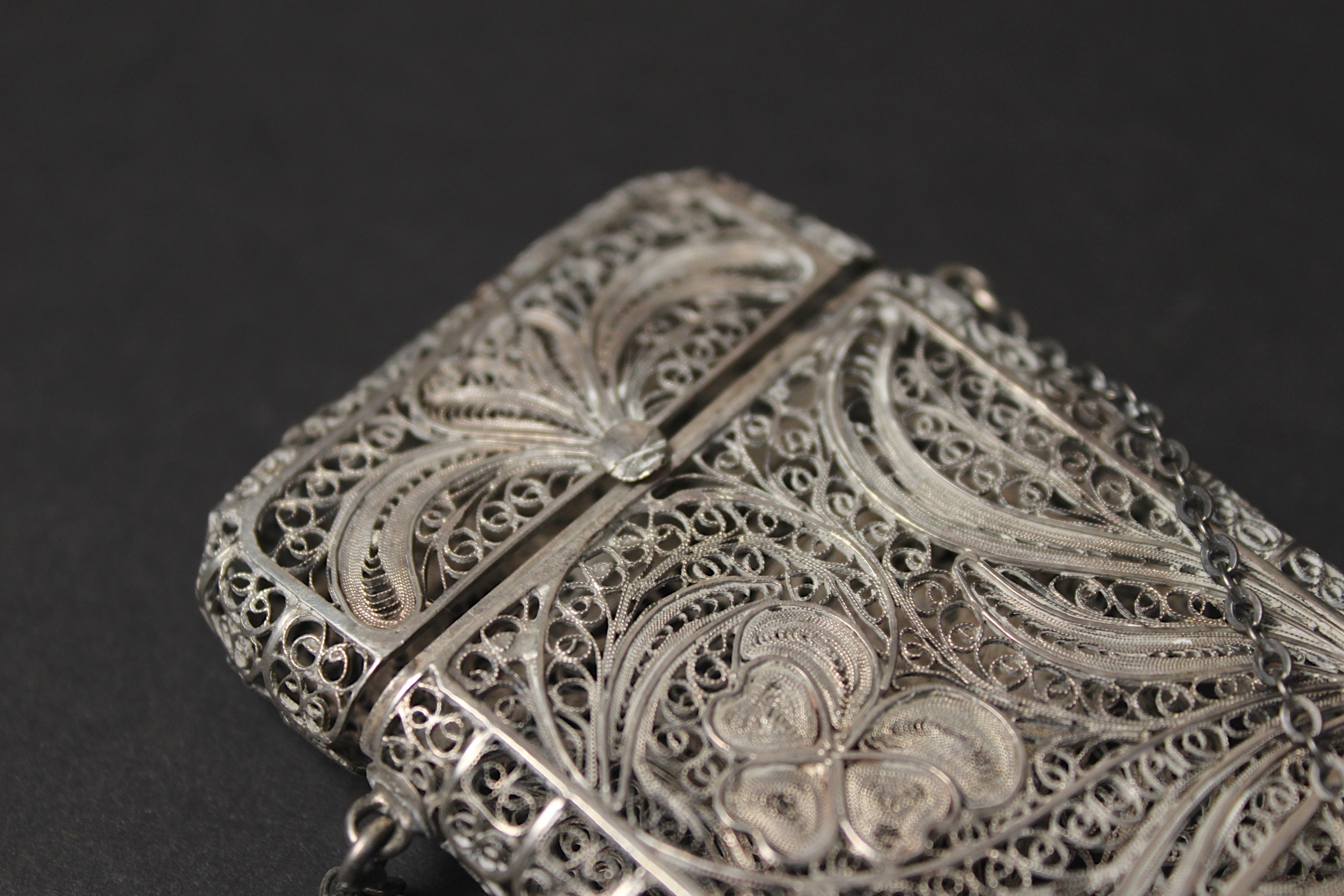Sterling Silver Filigree Chatelaine Cigarette Case