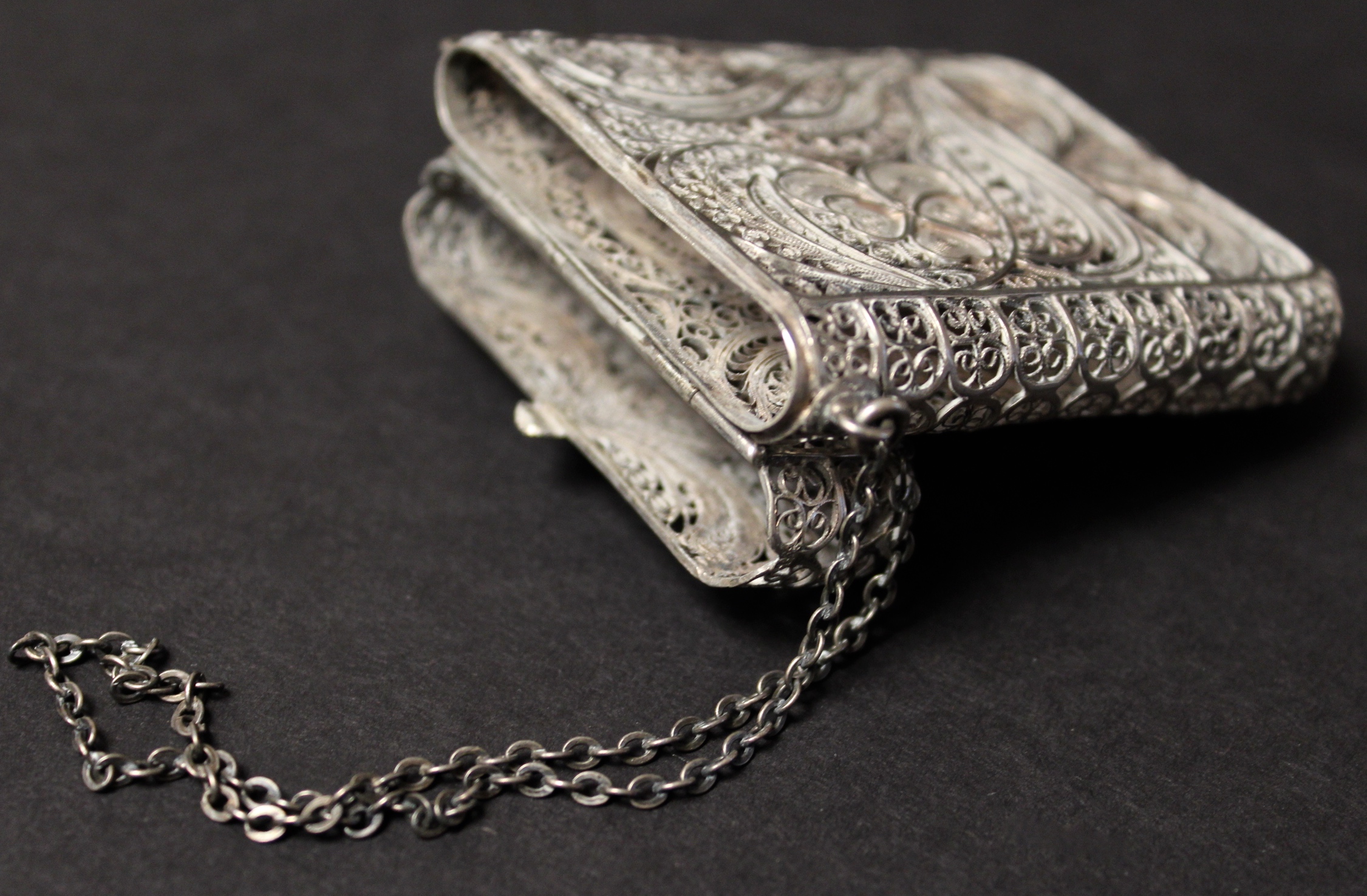 Sterling Silver Filigree Chatelaine Cigarette Case