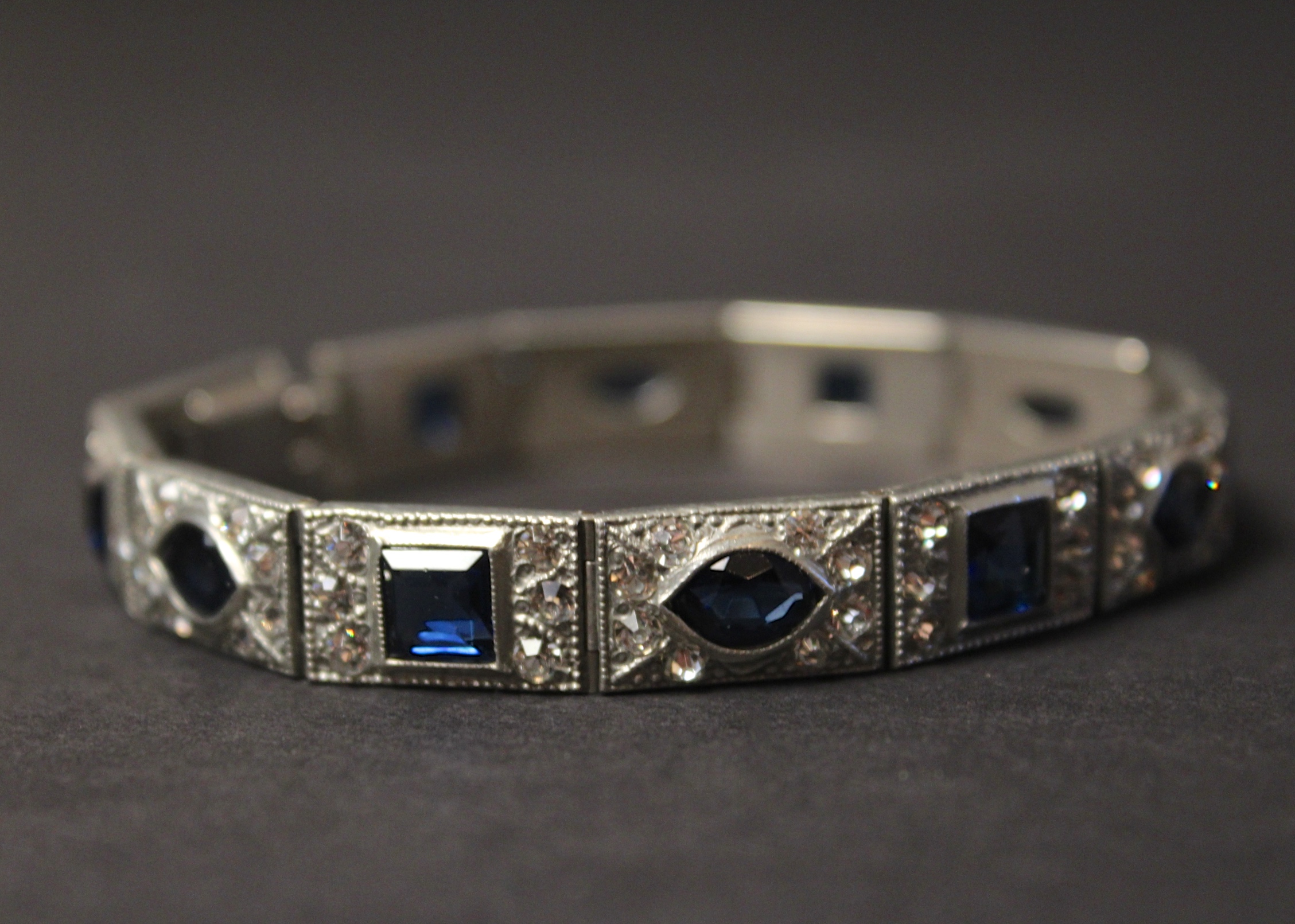 Art Deco Faux Sapphire and Diamond Bracelet