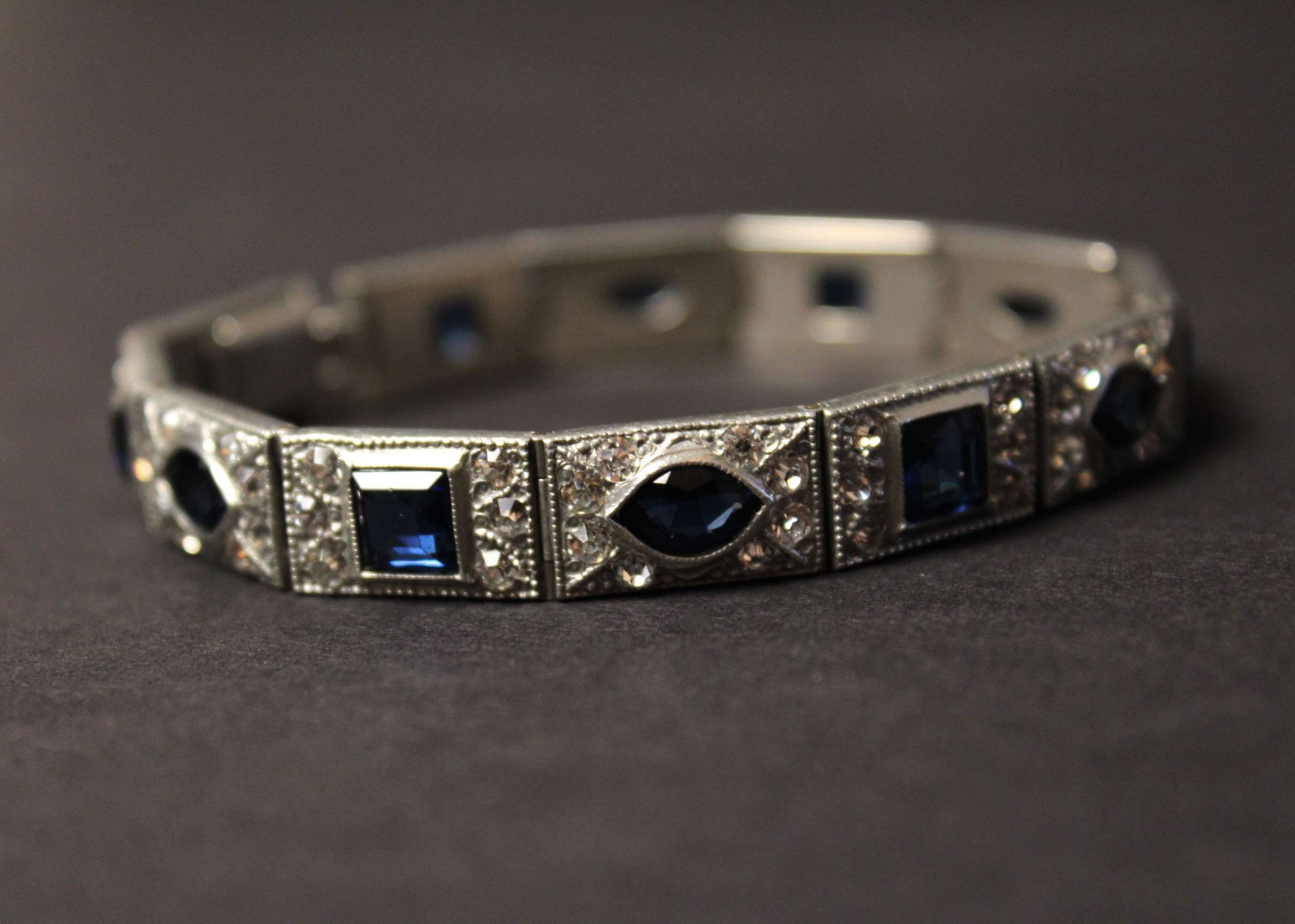 Art Deco Faux Sapphire and Diamond Bracelet