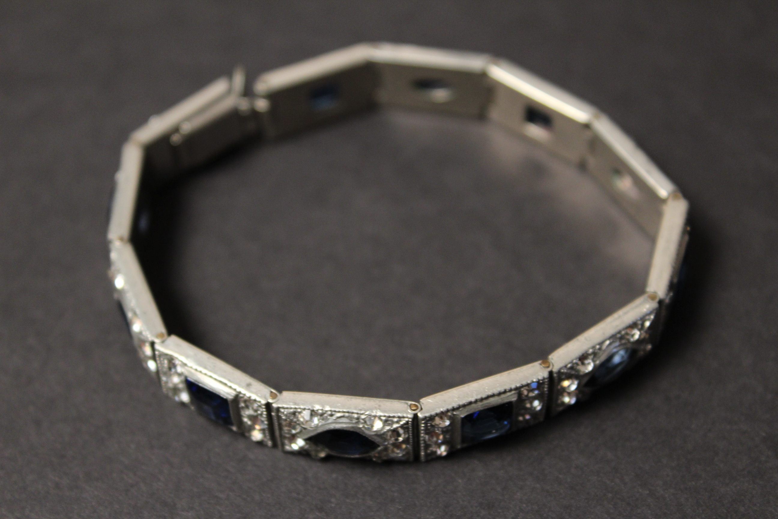 Art Deco Faux Sapphire and Diamond Bracelet