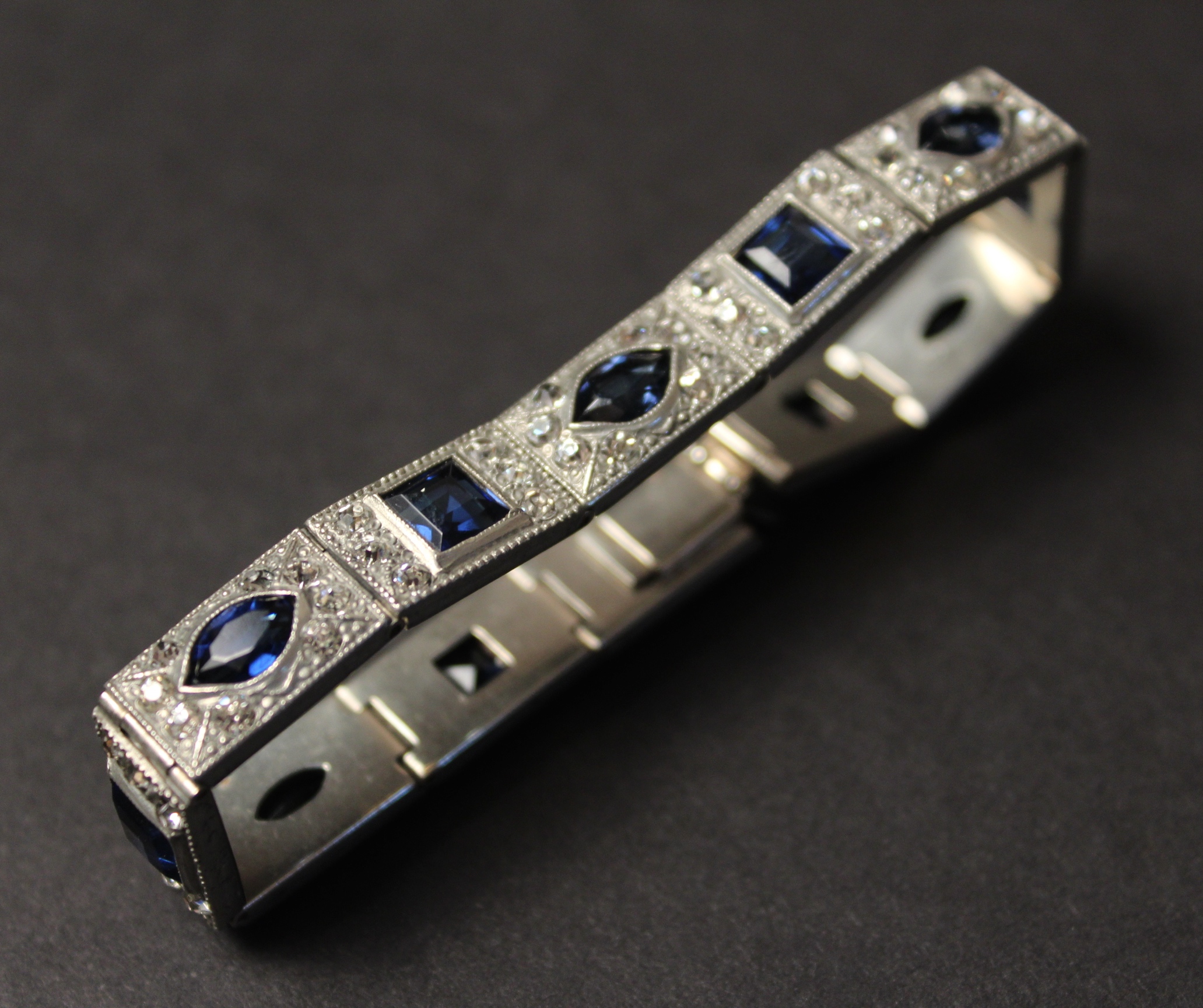 Art Deco Faux Sapphire and Diamond Bracelet